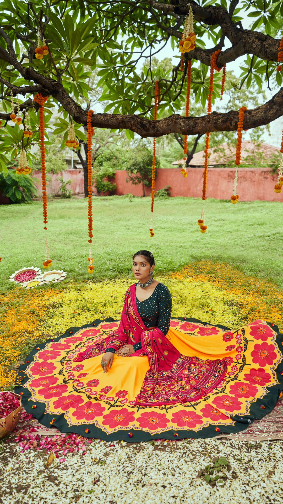 Yellow Maslin Cotton Digital Printed Work Navratri Lehenga