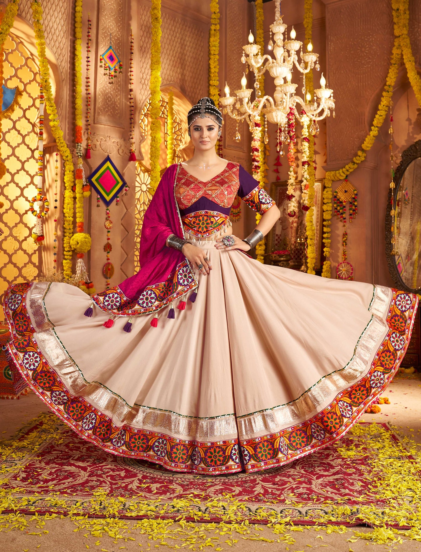 Designer Beige Ready to Wear Chaniya Choli for Navratri