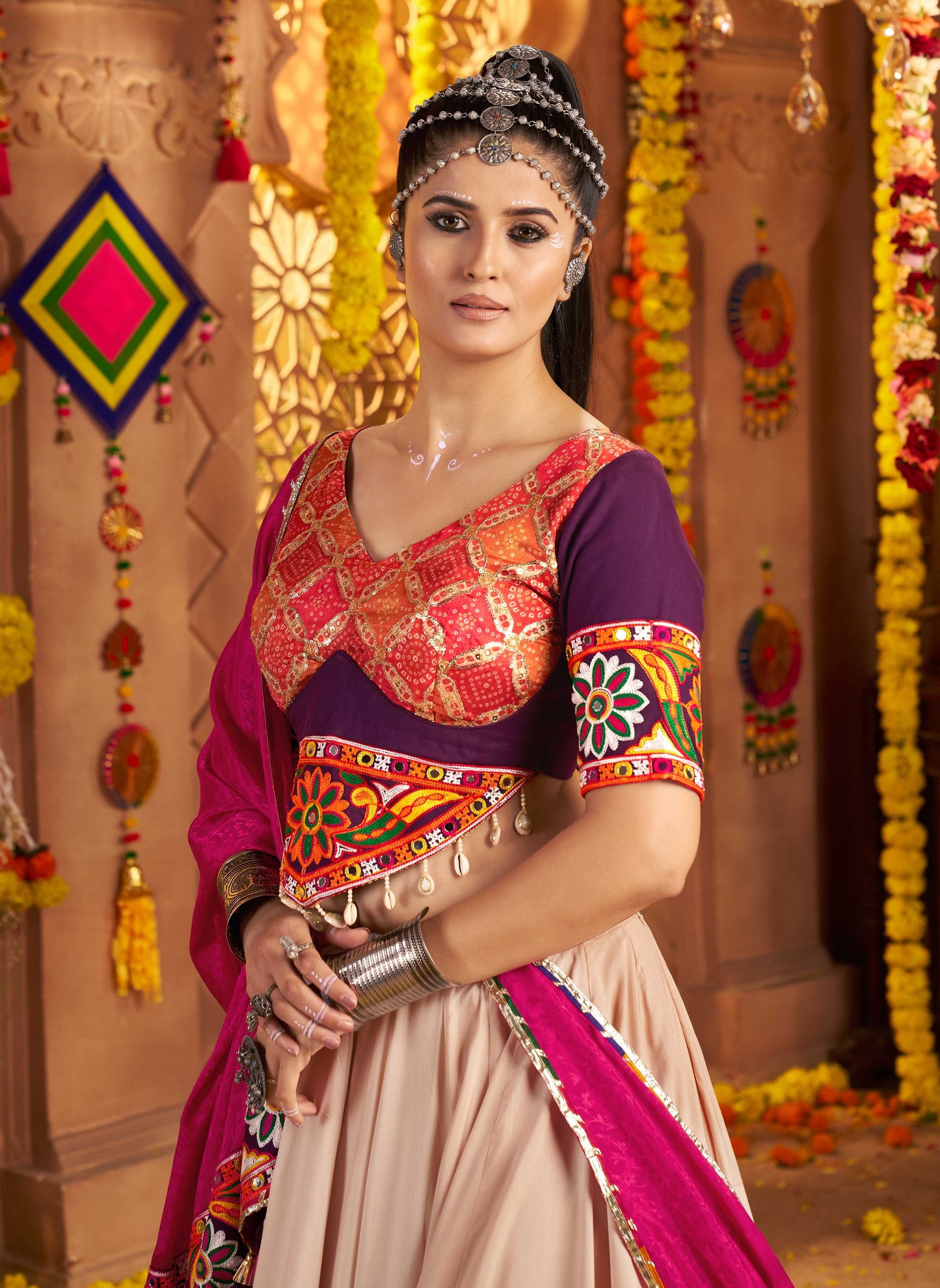 Designer Beige Ready to Wear Chaniya Choli for Navratri