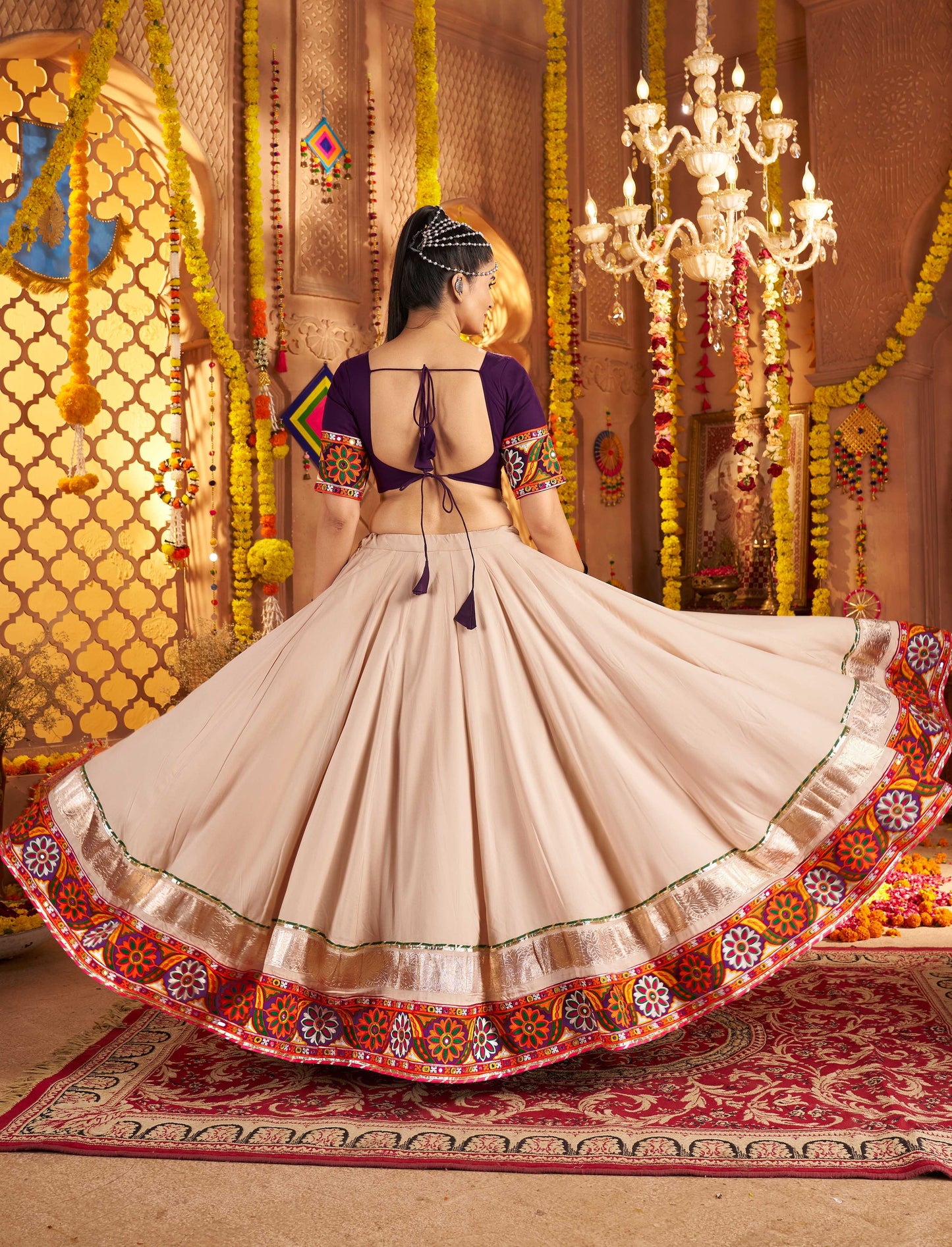 Designer Beige Ready to Wear Chaniya Choli for Navratri