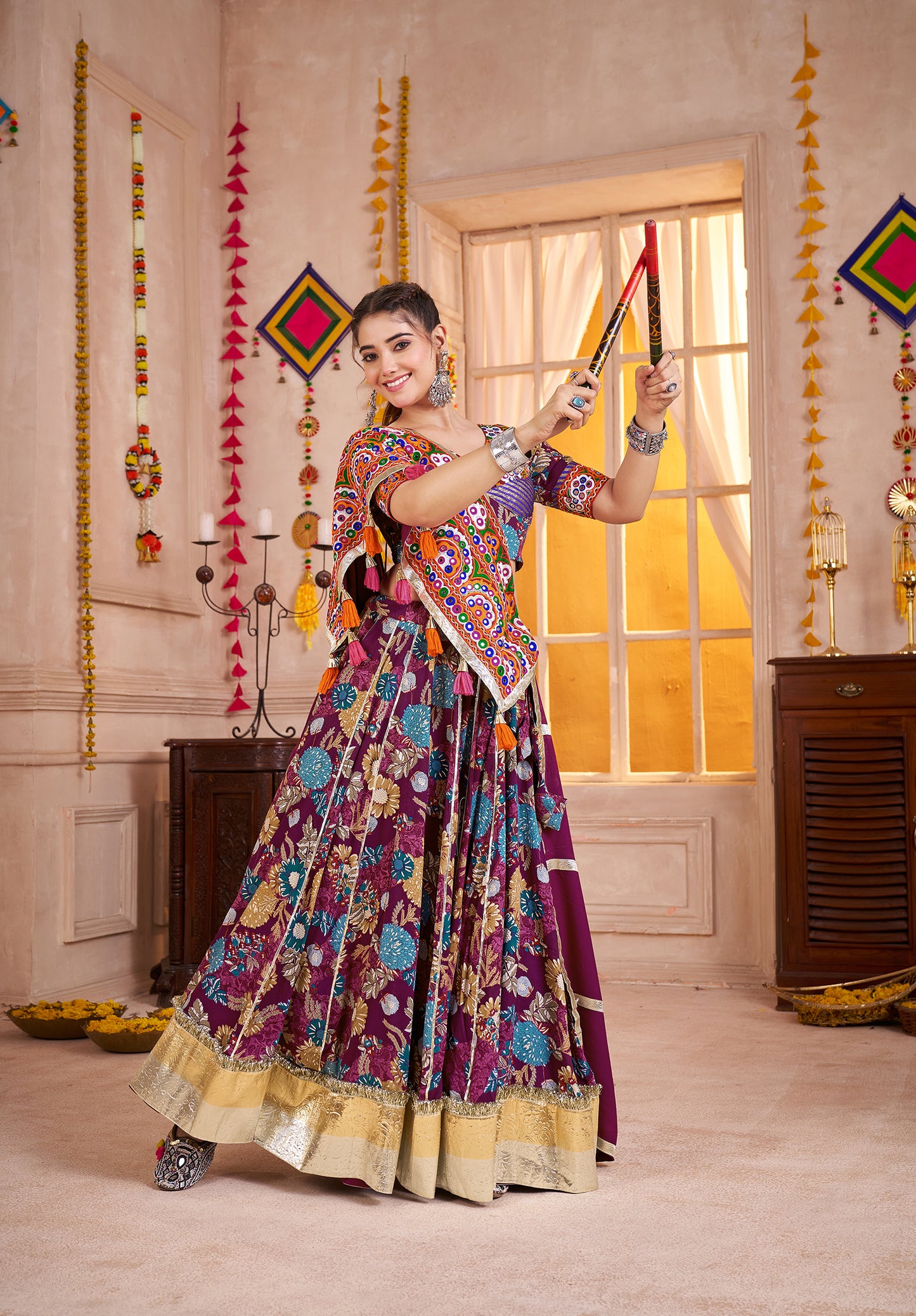 Purple Printed Navratri Chaniya Choli for Women