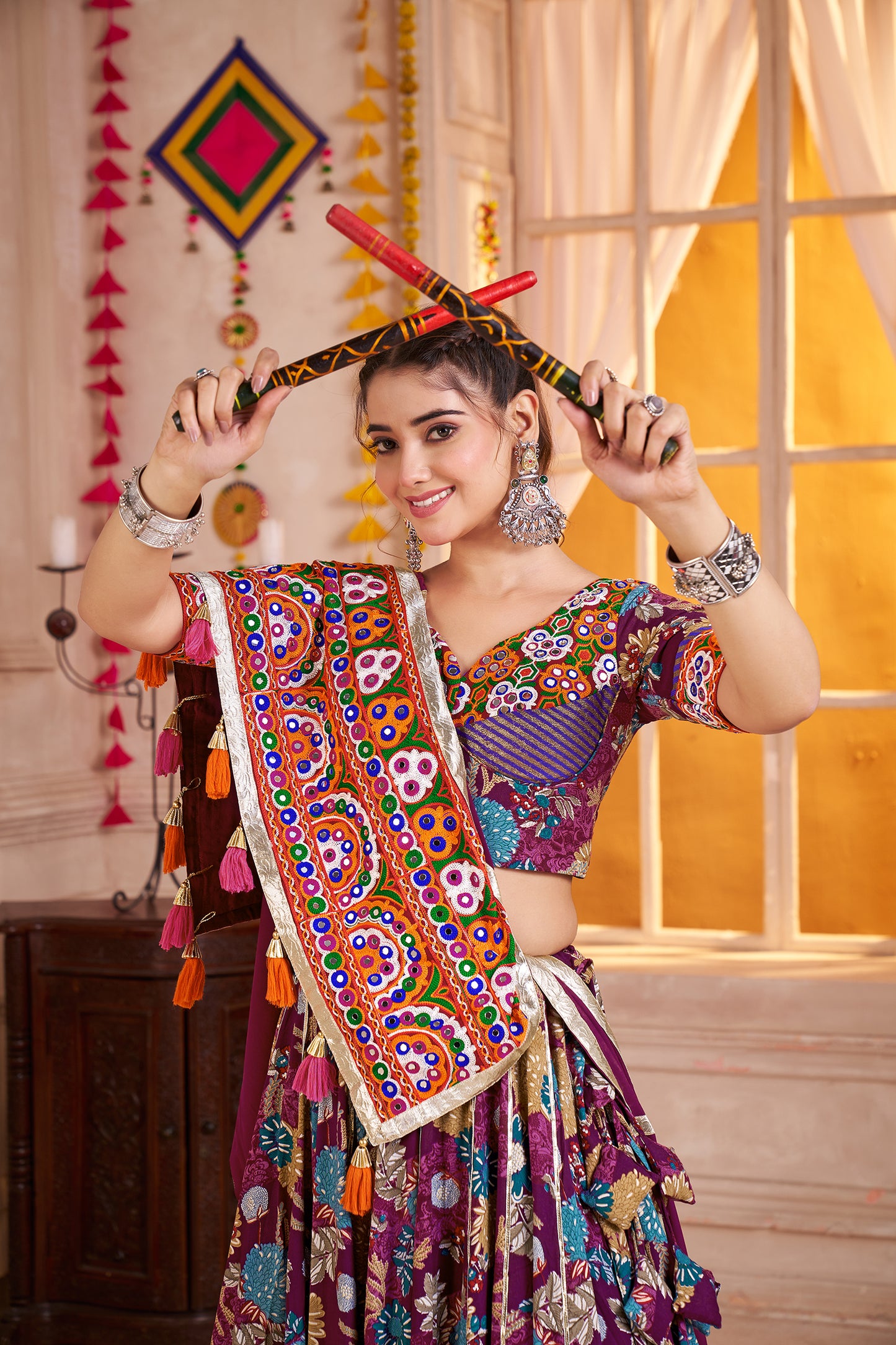 Purple Printed Navratri Chaniya Choli for Women