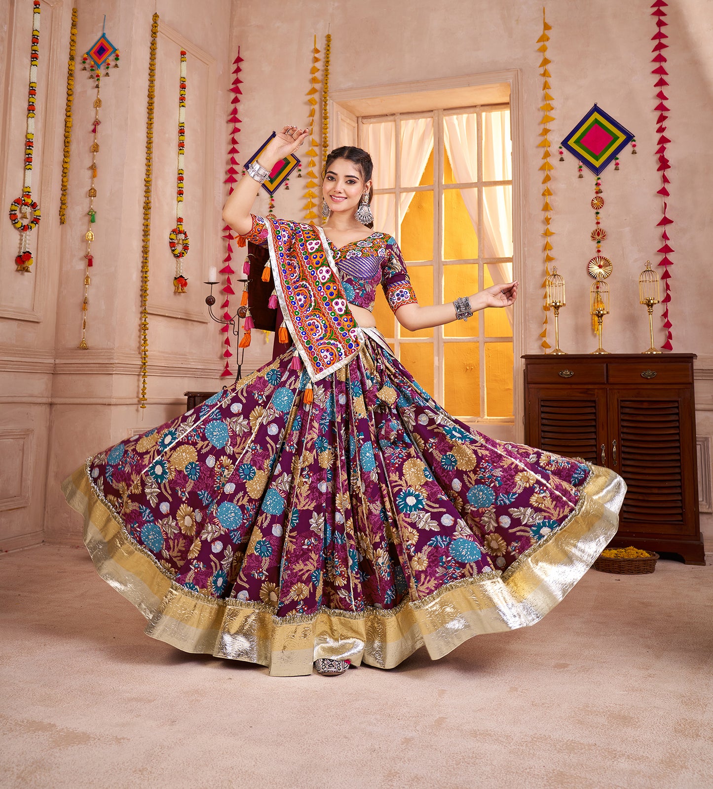 Purple Printed Navratri Chaniya Choli for Women