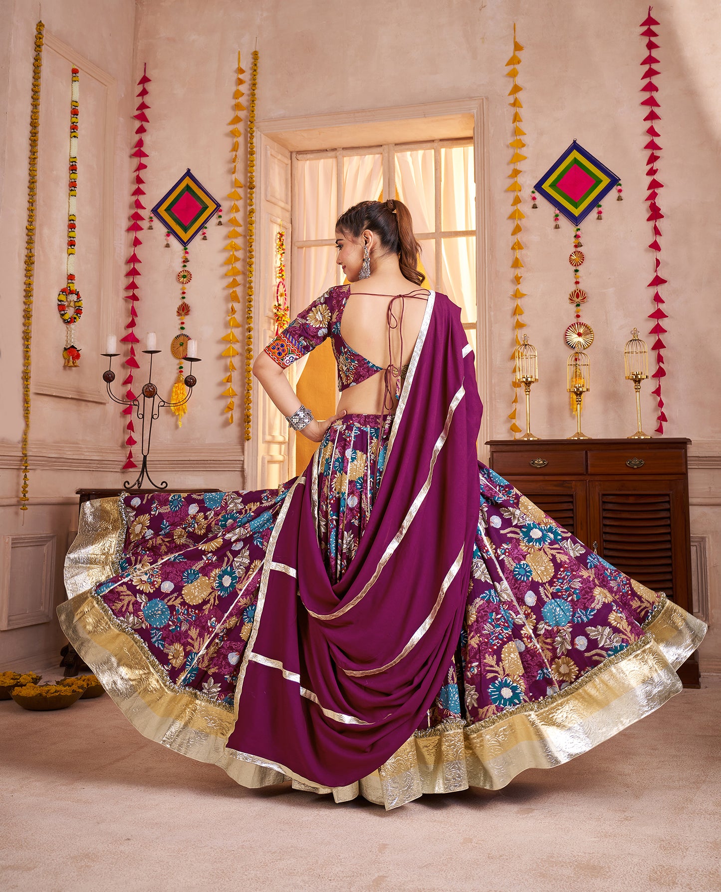 Purple Printed Navratri Chaniya Choli for Women