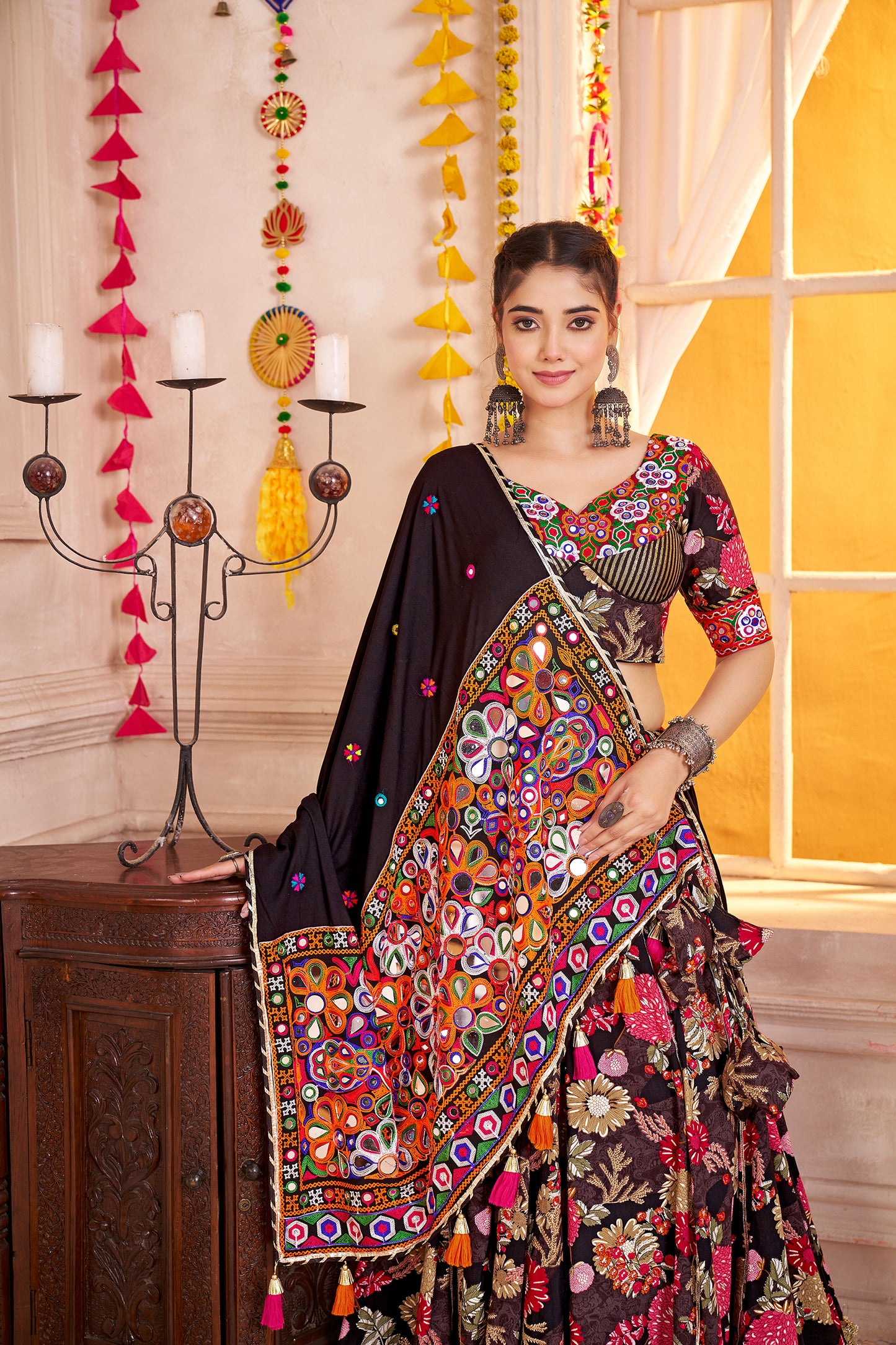 Premium Black Cotton Printed Navratri Chaniya Choli