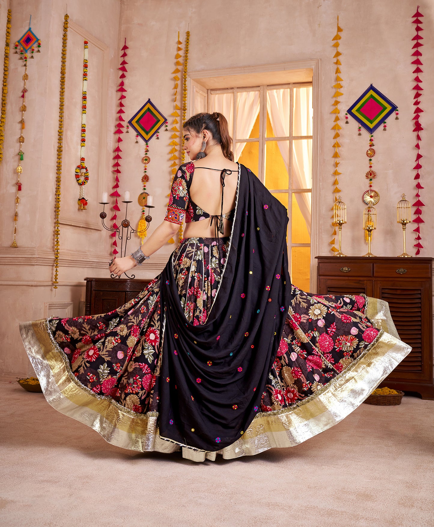 Premium Black Cotton Printed Navratri Chaniya Choli