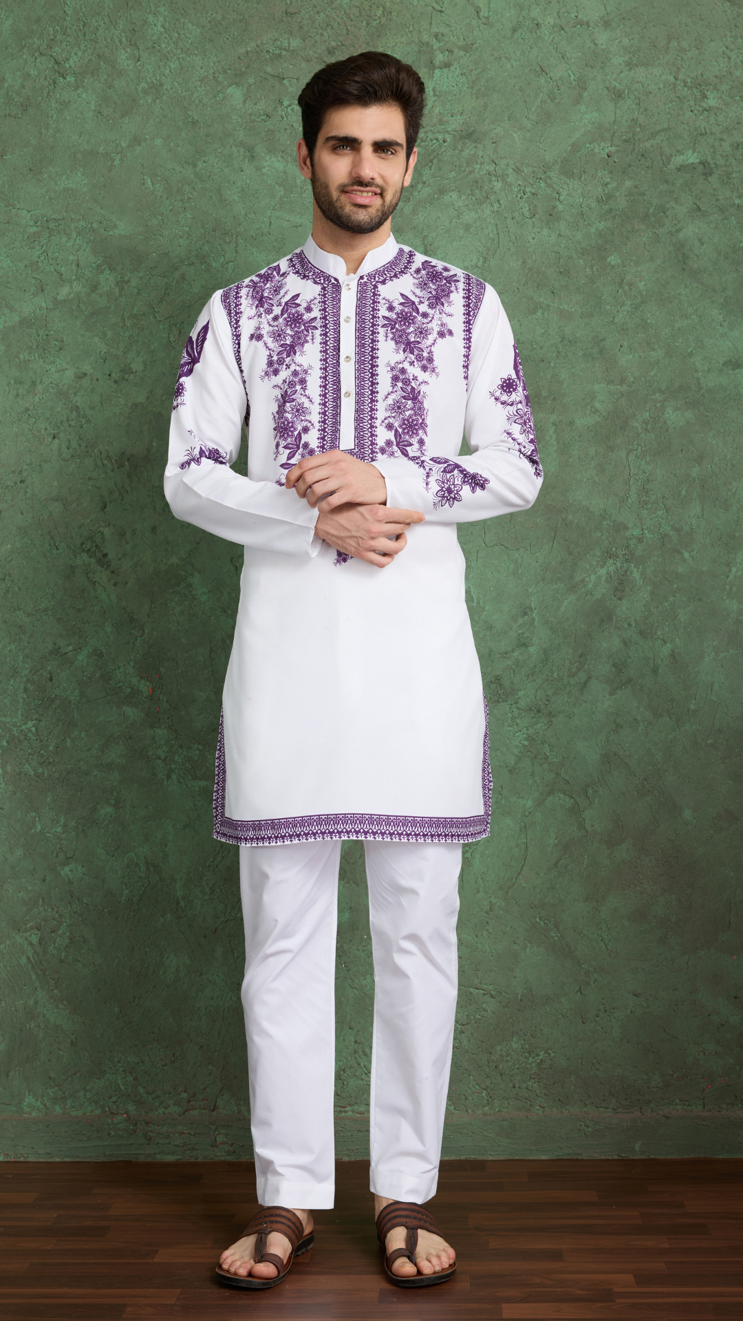 Purple Color Digital Printed Gents Kurta Pyjama