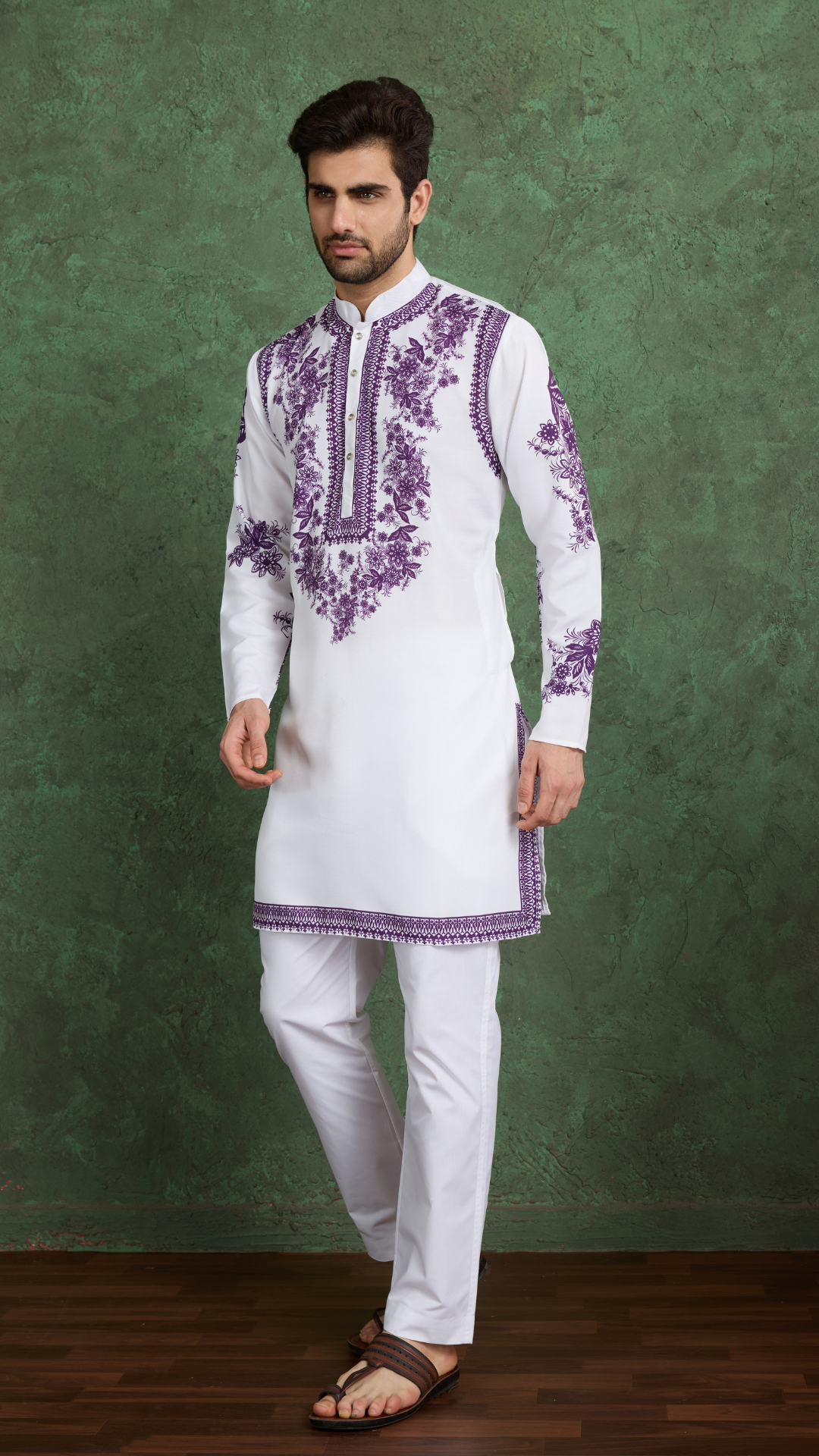 Purple Color Digital Printed Gents Kurta Pyjama