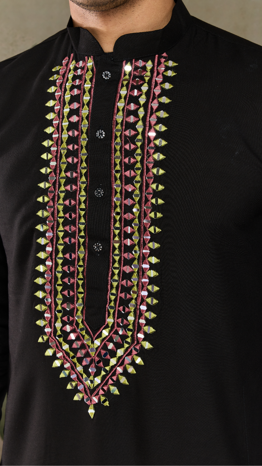 Royal Black Mirror Kurta with Dupatta Set for Wedding Functions