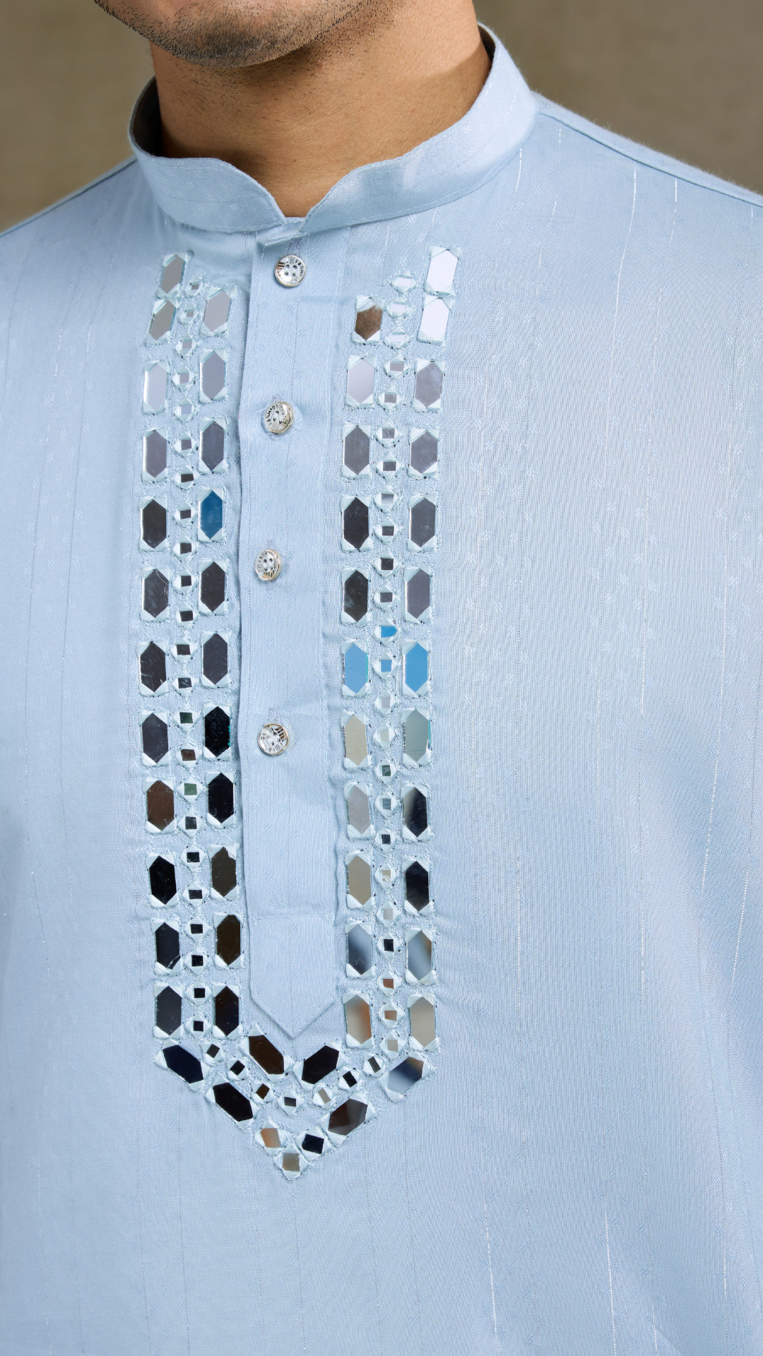 Sky Blue Designer Men's Kurta with Real Mirror Work