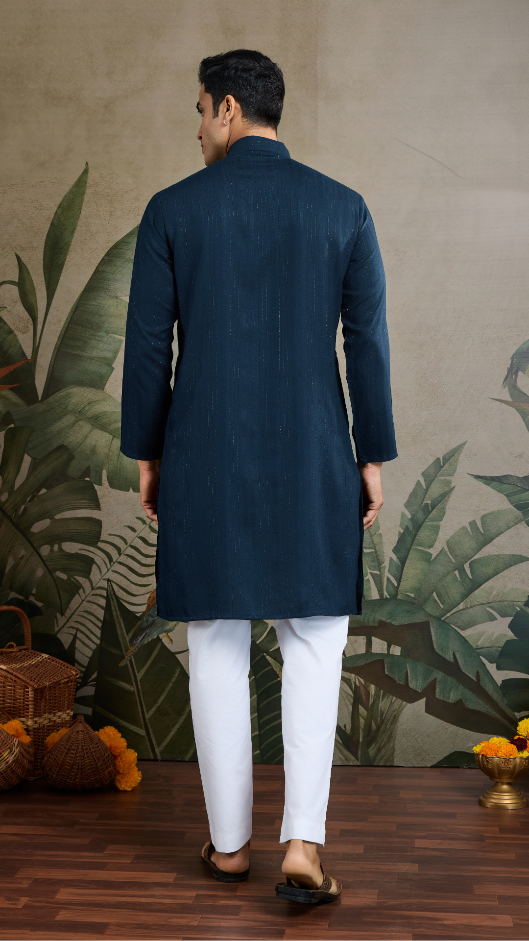 Teal Blue Viscose Rayon Kurta with Mirror Work