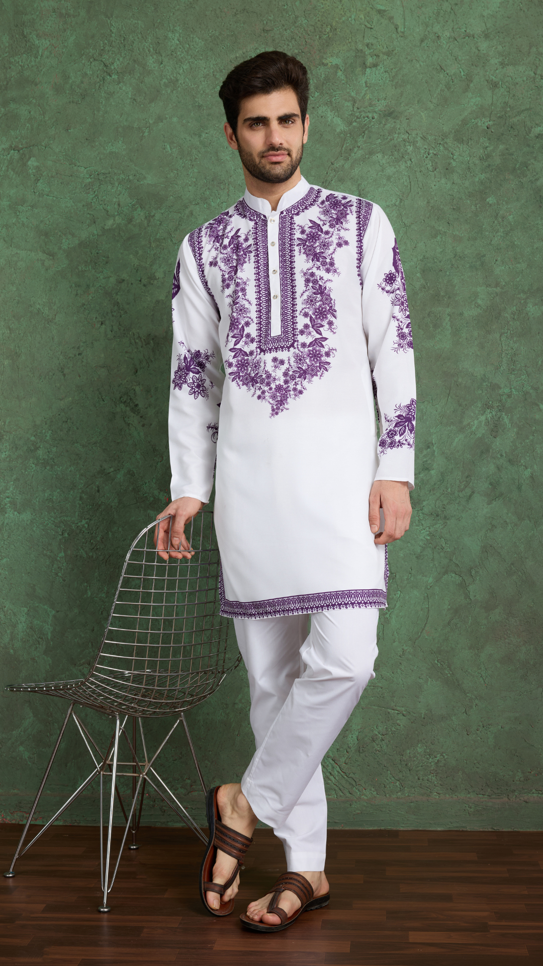 Purple Color Digital Printed Gents Kurta Pyjama
