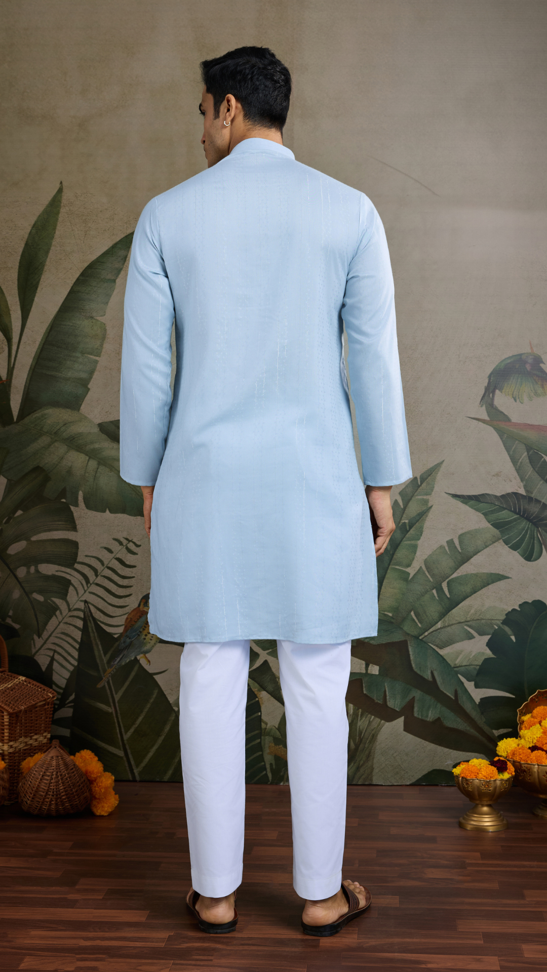 Sky Blue Designer Men's Kurta with Real Mirror Work