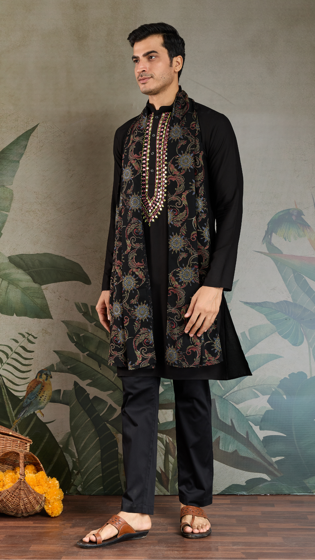 Royal Black Mirror Kurta with Dupatta Set for Wedding Functions