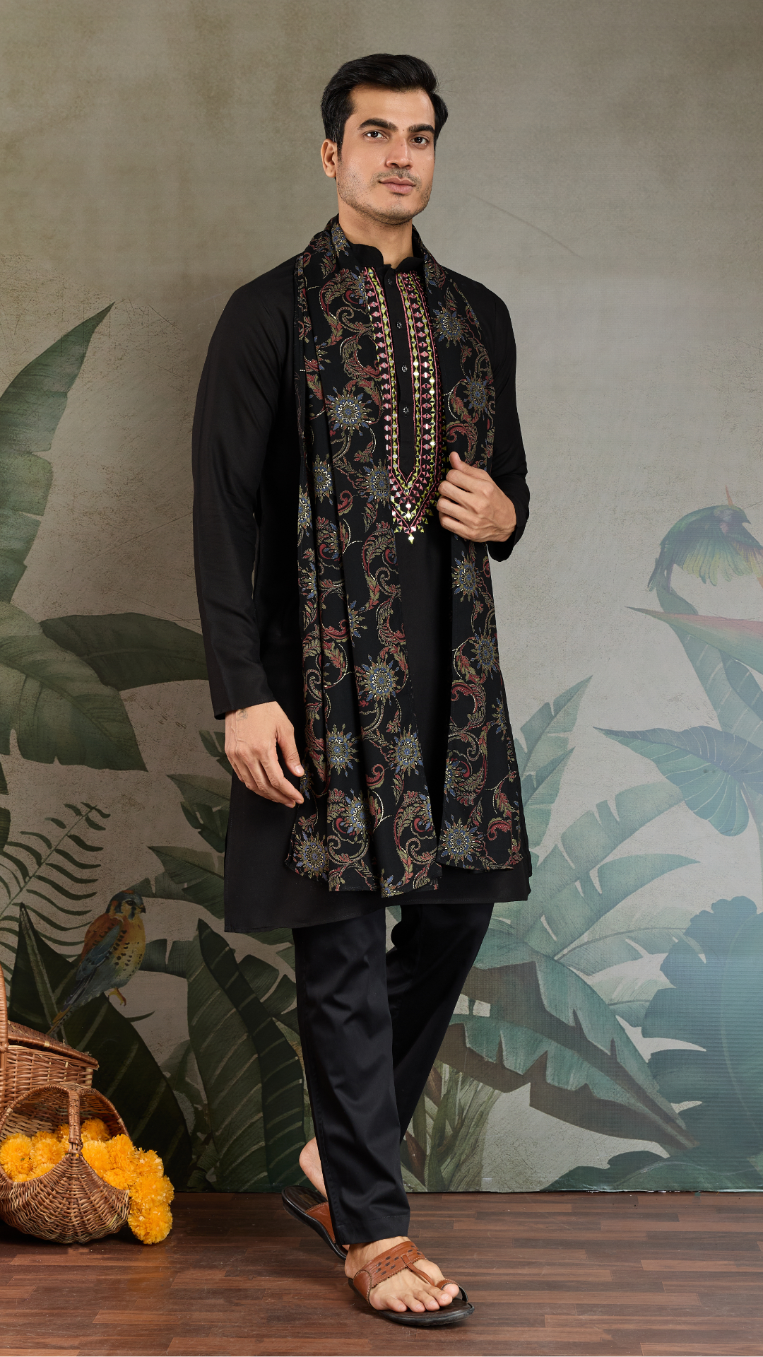 Royal Black Mirror Kurta with Dupatta Set for Wedding Functions