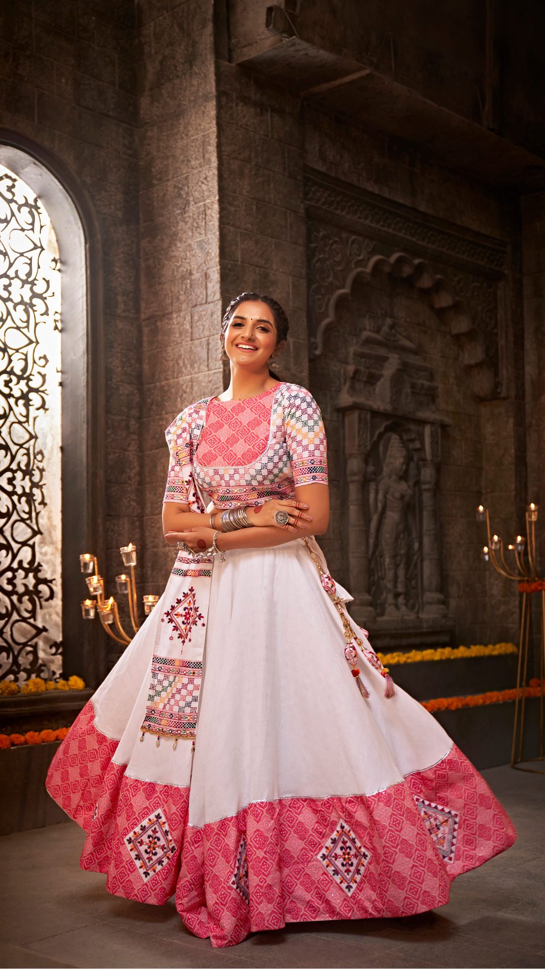 White Jacquard Cotton Traditional Chaniya Choli for Navratri