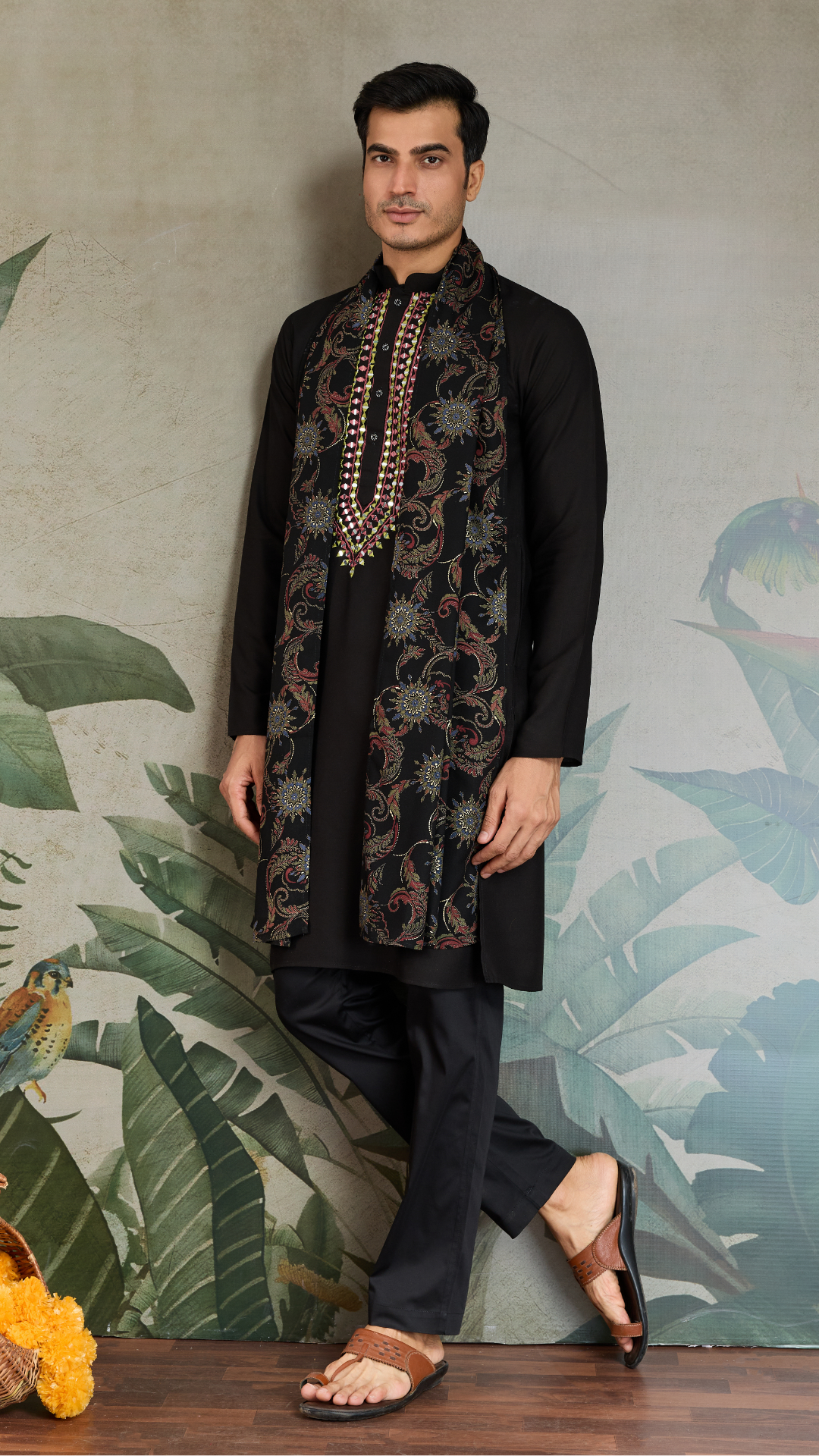 Royal Black Mirror Kurta with Dupatta Set for Wedding Functions