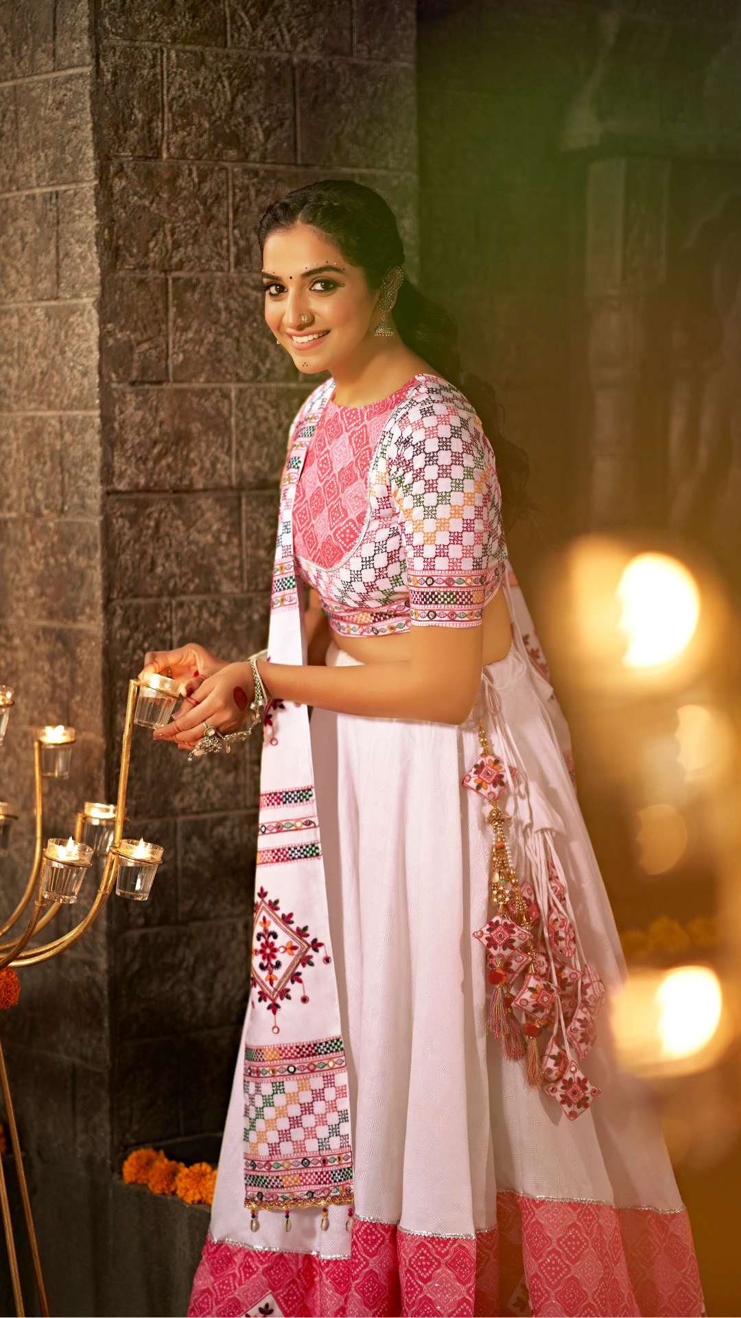 White Jacquard Cotton Traditional Chaniya Choli for Navratri