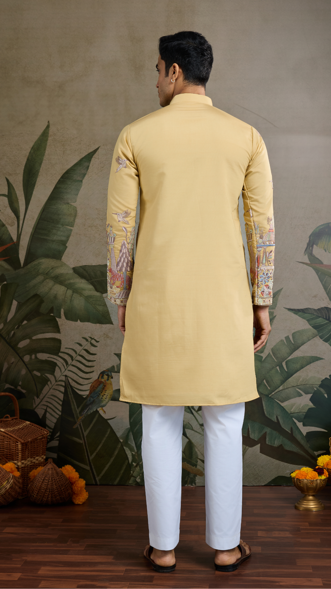 Yellow Viscose Silk Mens kurta for haldi ceremony
