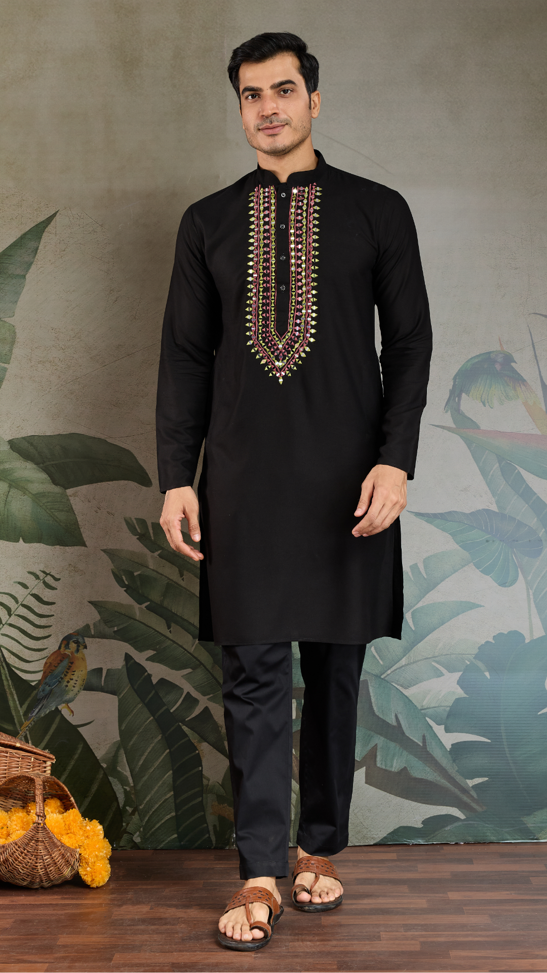 Royal Black Mirror Kurta with Dupatta Set for Wedding Functions