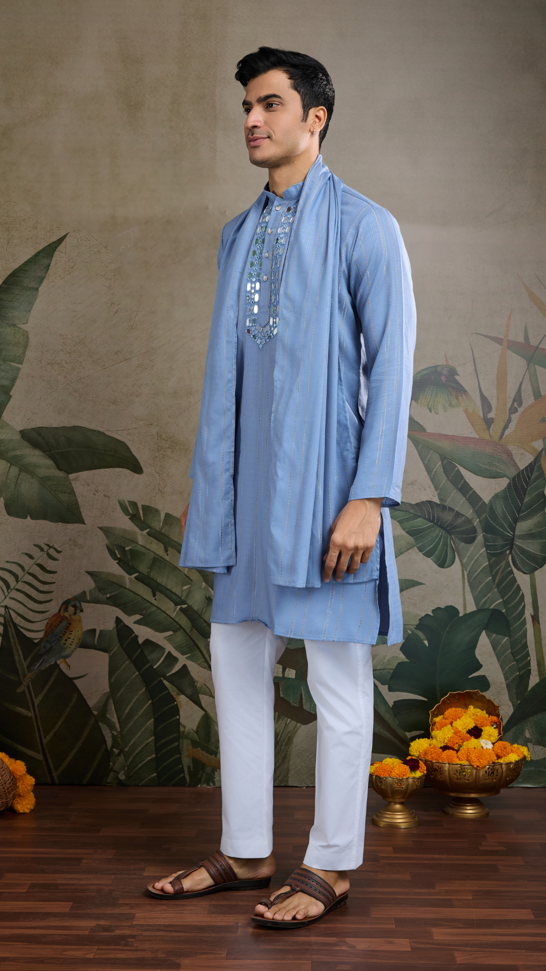 Light Blue Mirror Work Kurta – Elegant & Stylish