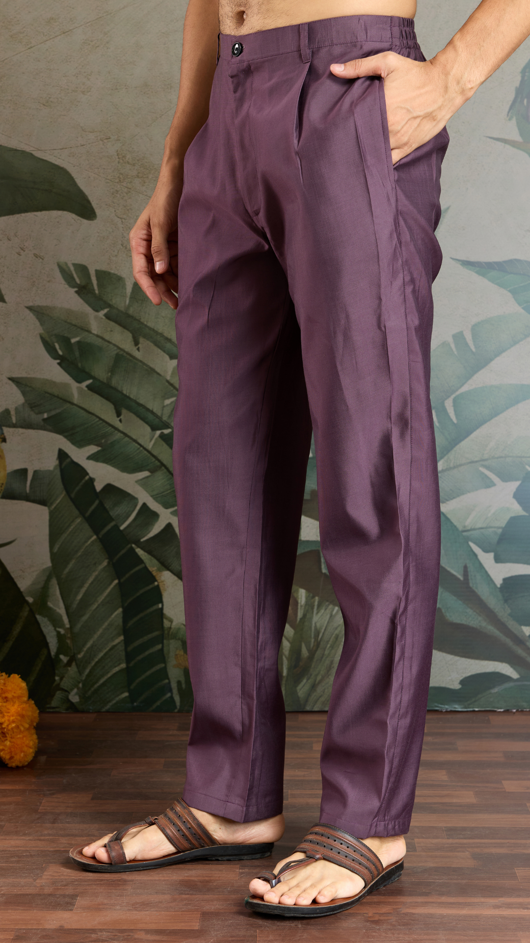 Rust Purple Open Koti Style Kurta Pajama Set for Men