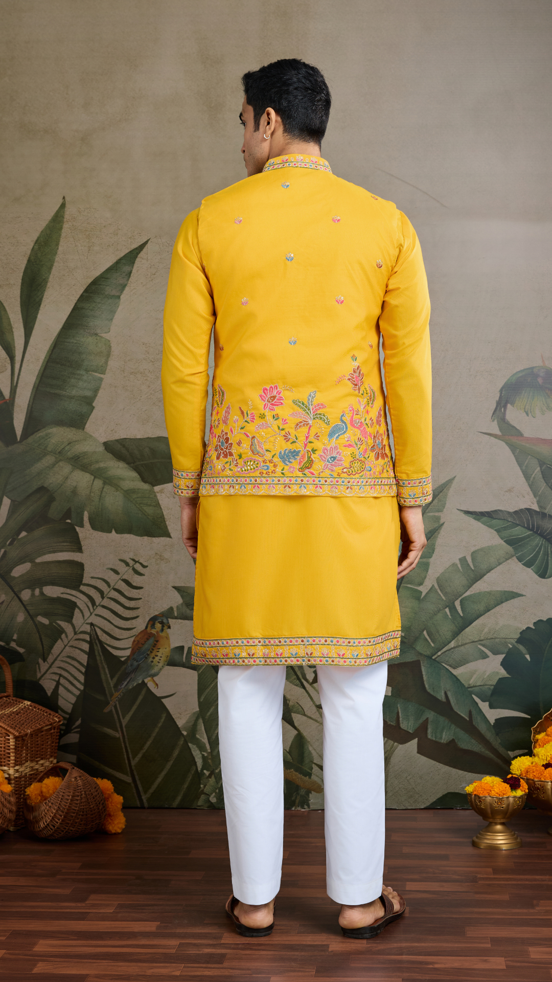 Designer Yellow Cotton Kurta with Koti Jacket Online