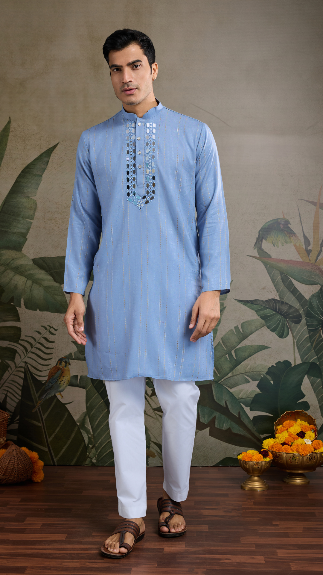 Light Blue Mirror Work Kurta – Elegant & Stylish