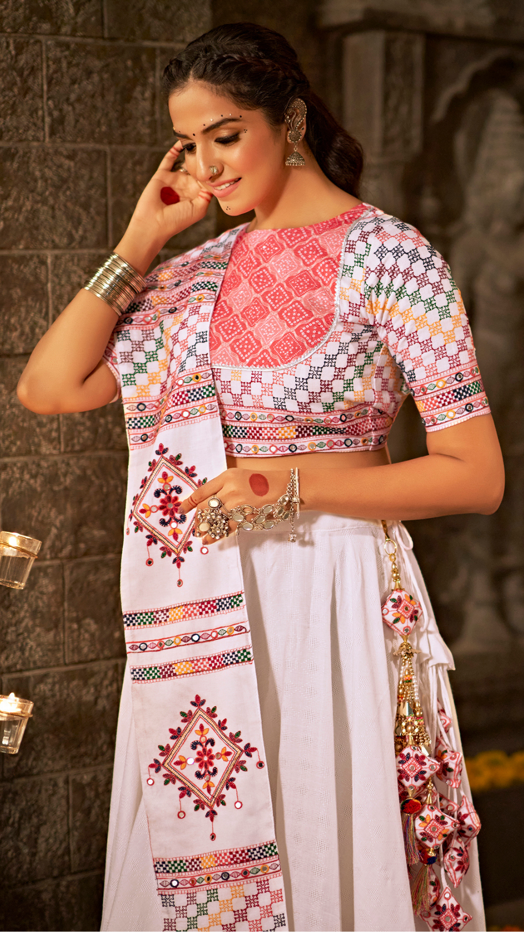 White Jacquard Cotton Traditional Chaniya Choli for Navratri