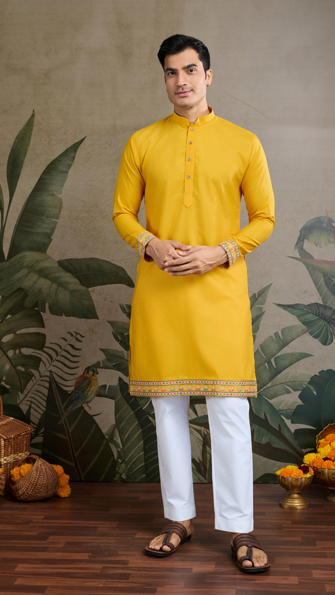 Designer Yellow Cotton Kurta with Koti Jacket Online