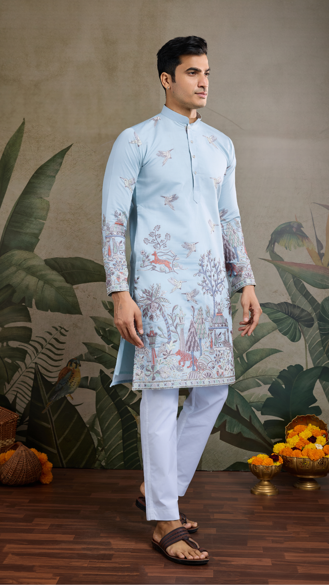 Traditional Sky Blue Wedding designer kurta for men usa