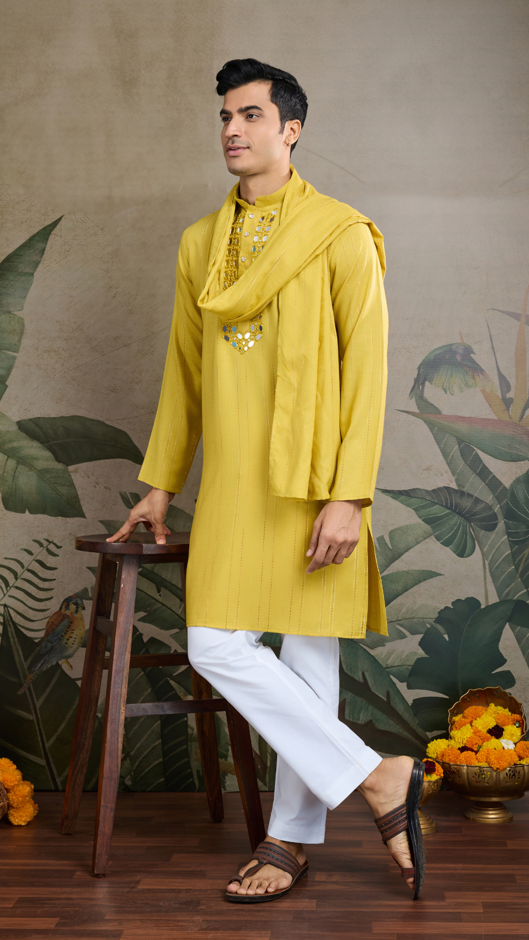Stylish Look Perfect Haldi Yellow Color Men's Kurta with Dupatta