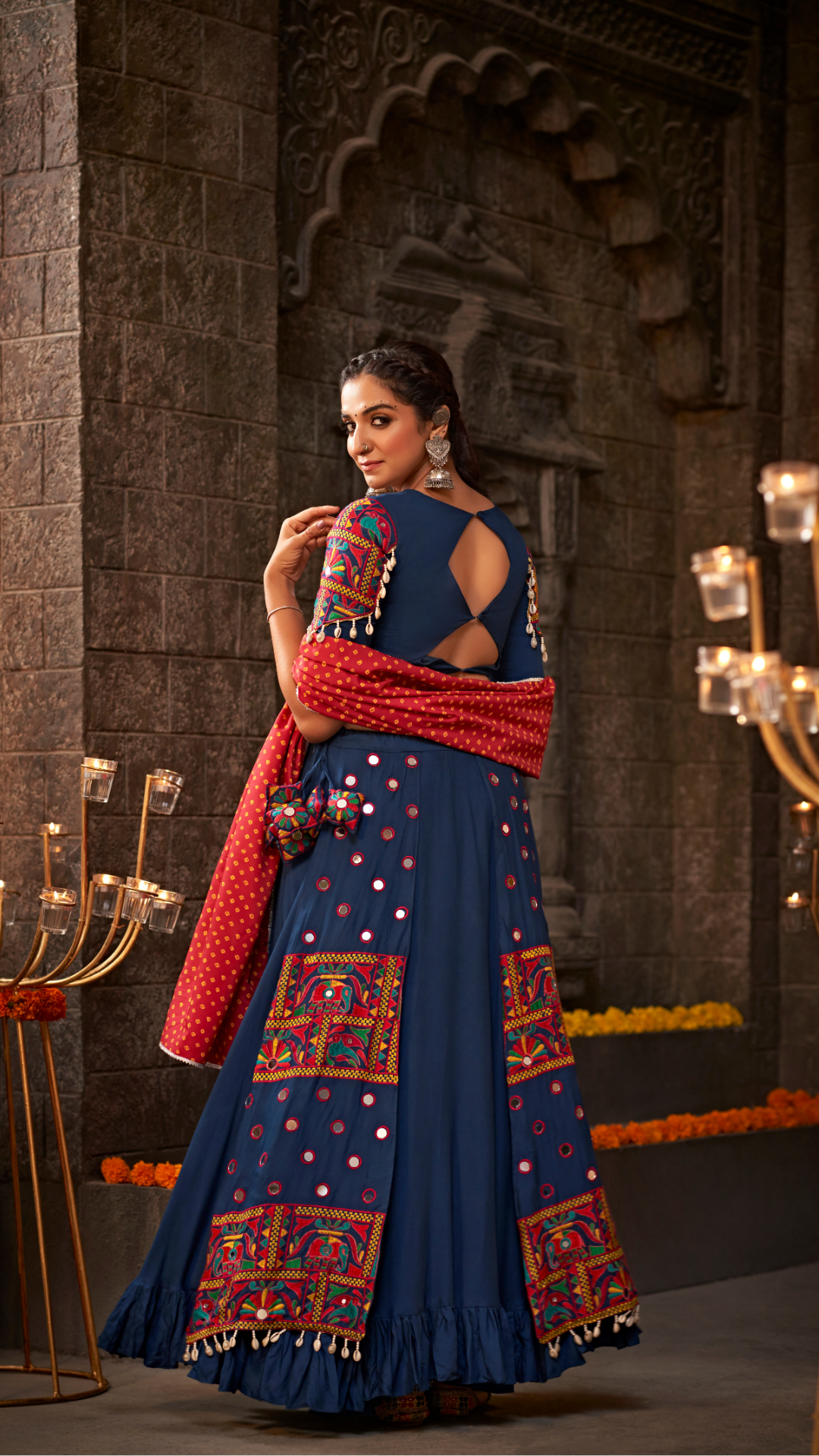 Blue Thread Embroidered Chaniya Choli of Navratri