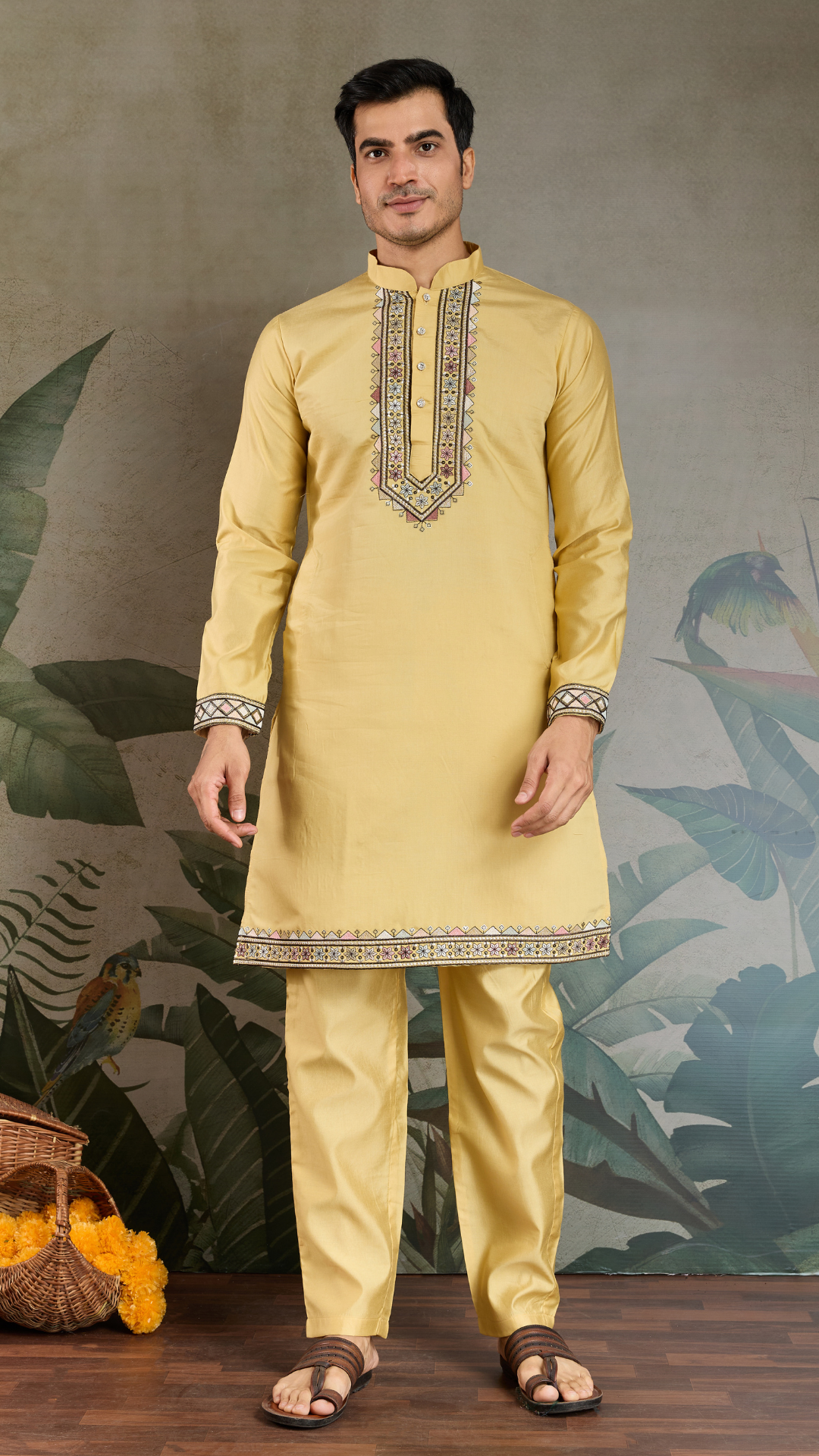 Haldi Special Yellow Kurta Pajama with Open Jacket for Men
