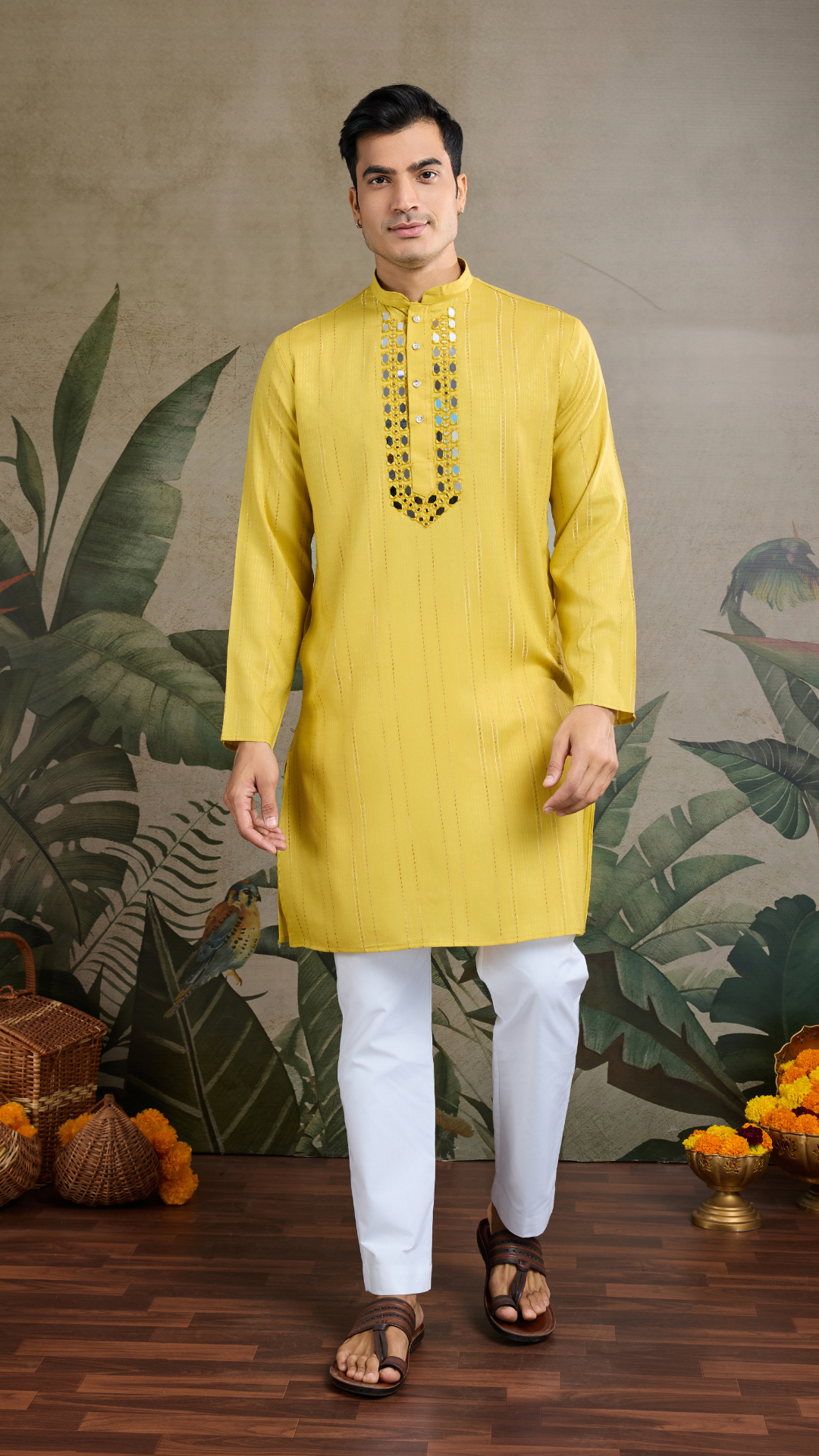 Stylish Look Perfect Haldi Yellow Color Men's Kurta with Dupatta