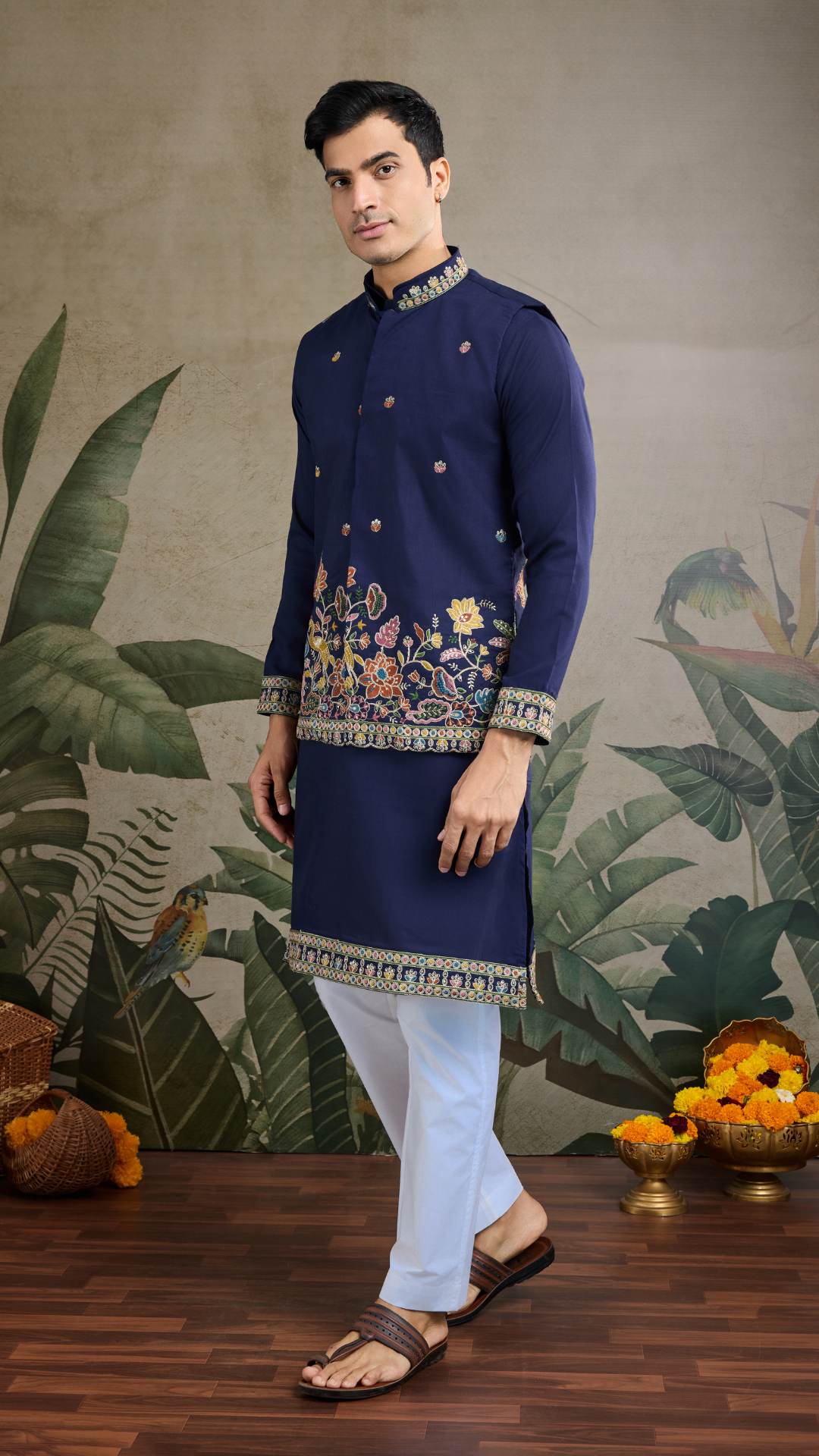 Stylish Navy Men's Kurta Koti Set – Elegant & Trendy