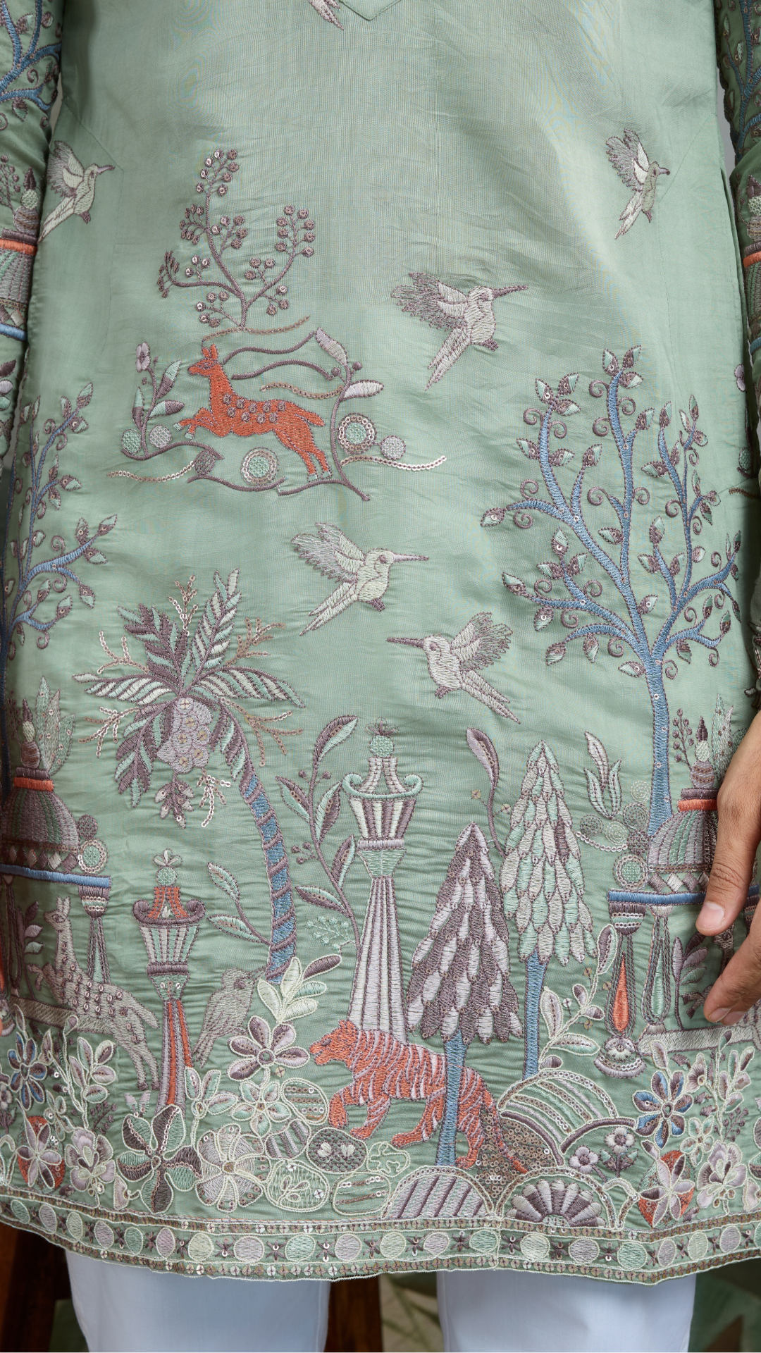 Premium Pista Green Viscose Silk party wear kurta for men