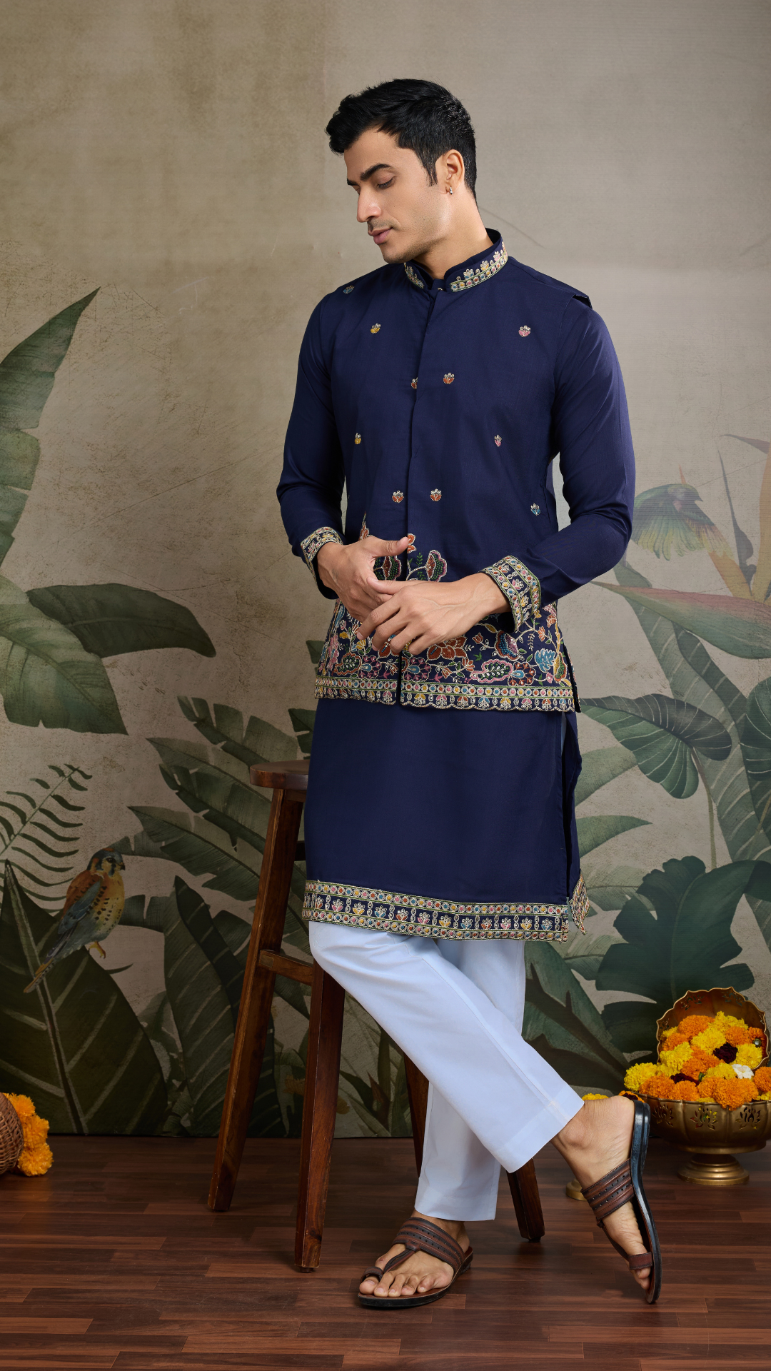 Stylish Navy Men's Kurta Koti Set – Elegant & Trendy