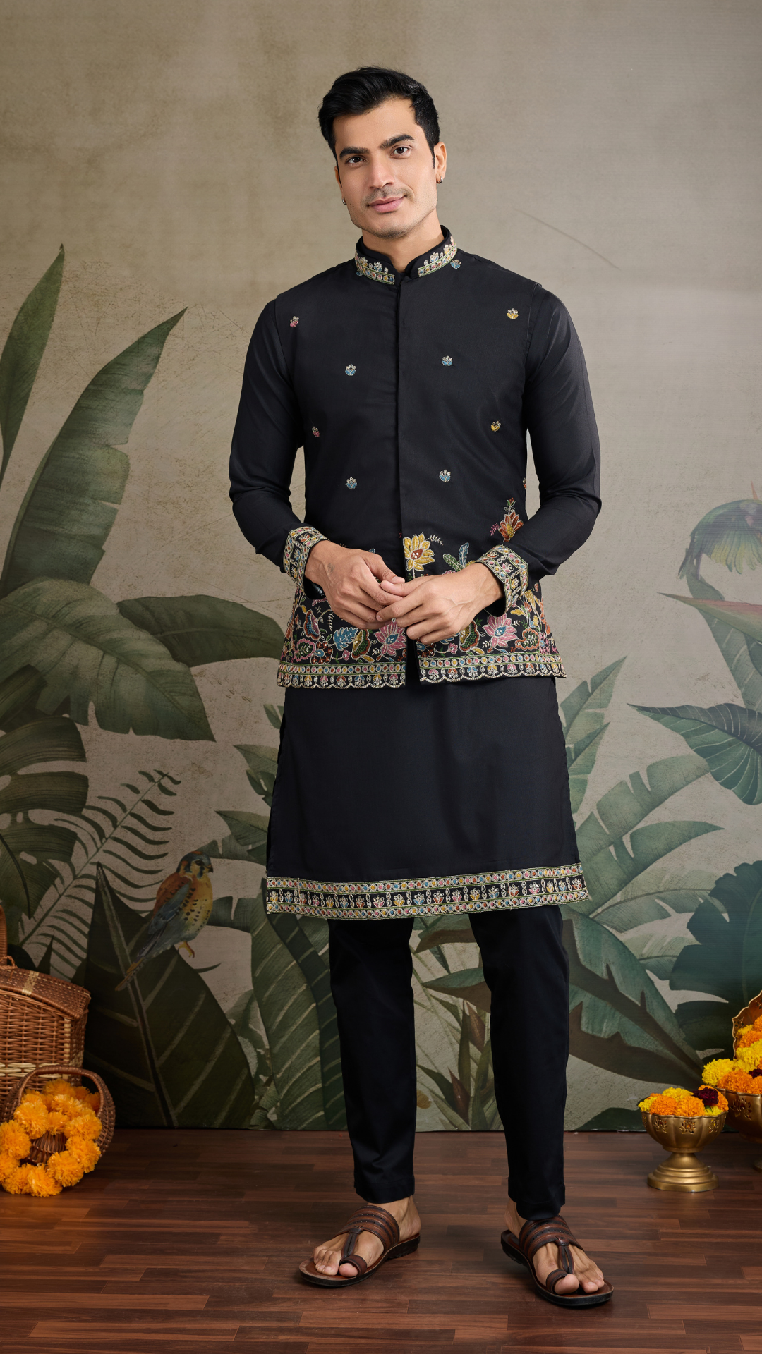Designer Black Kurta with Embroidered Koti – Elegant Style