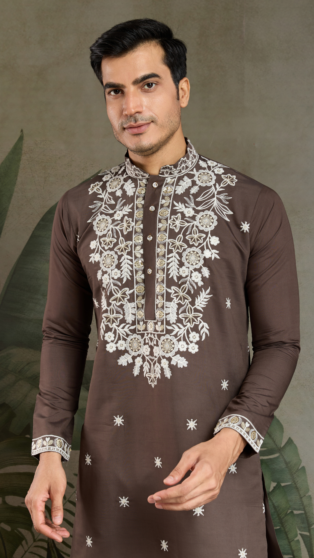 Wedding Functions Chocolate Gray Embroidered Kurta