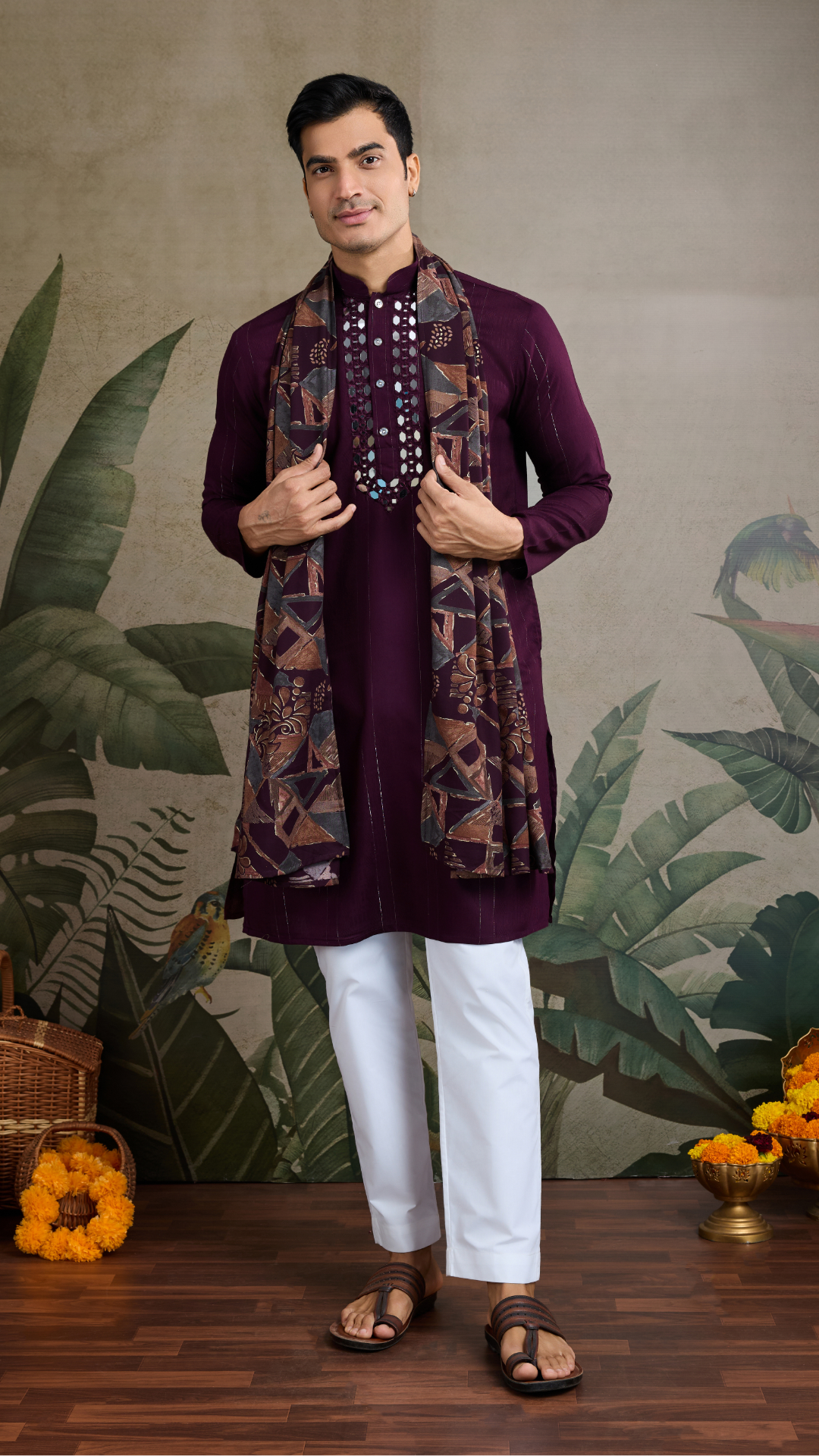 Purple Viscose Rayon Kurta with Jari & Mirror Work