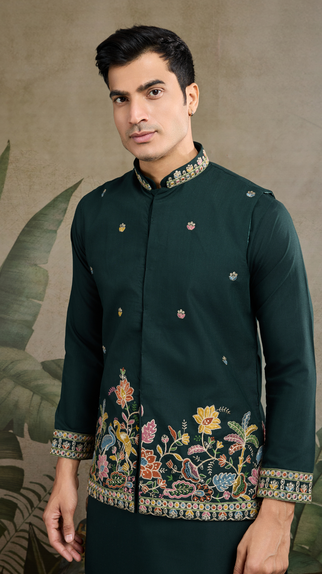 Stylish Green Men's Kurta Koti Set – Trendy & Elegant