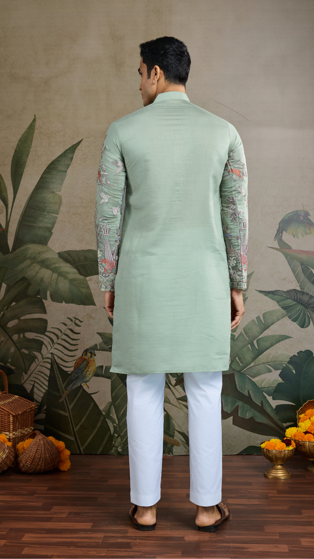 Premium Pista Green Viscose Silk party wear kurta for men