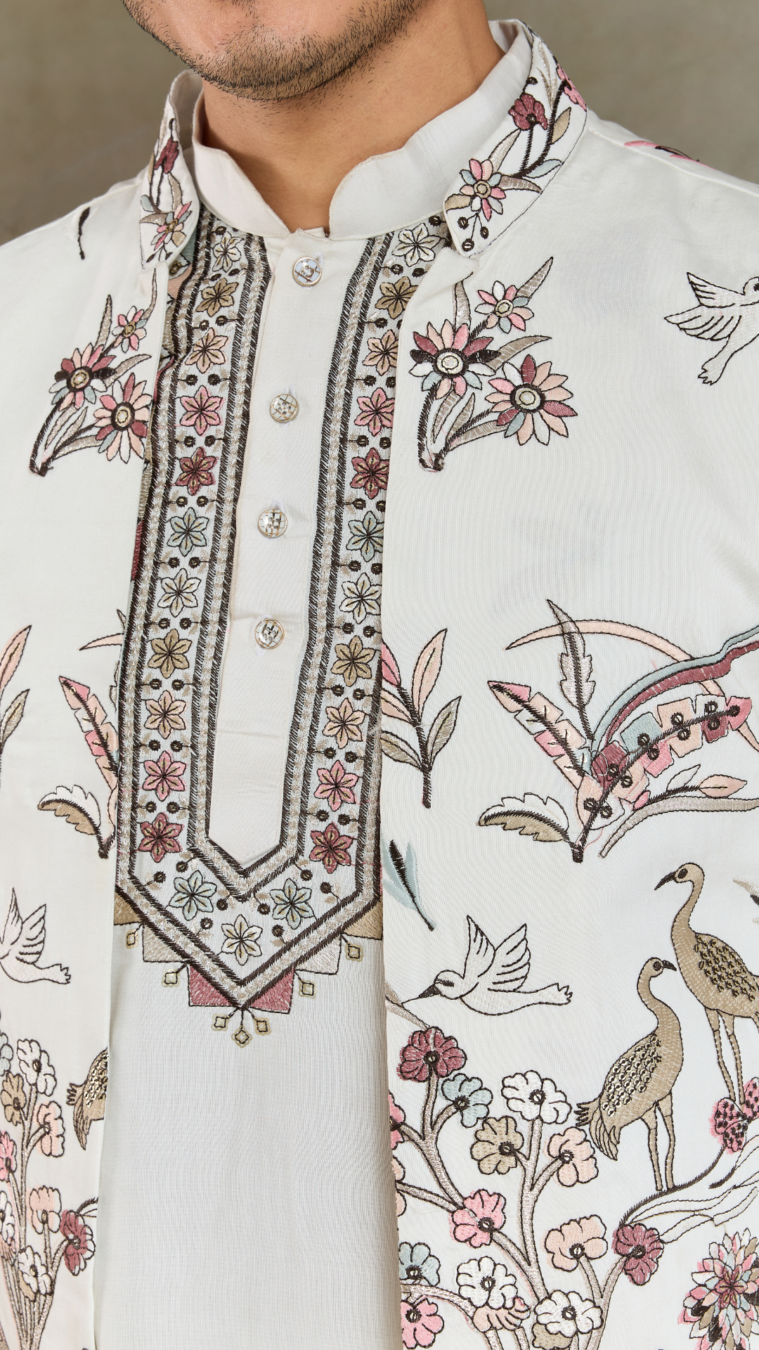 Wedding Special White Jacket Style Kurta Pajama Full Set