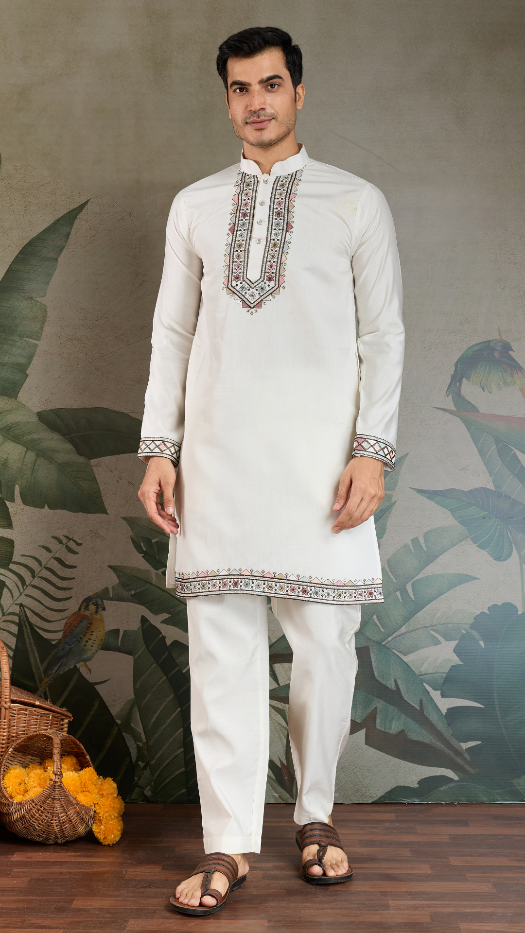 Wedding Special White Jacket Style Kurta Pajama Full Set
