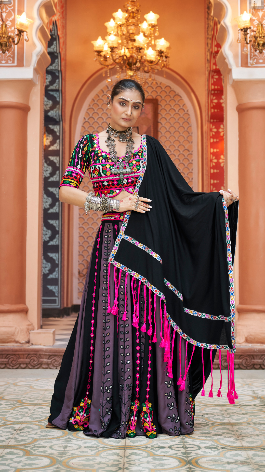Navratri Special Purple Mirror Work Color Chaniya Choli