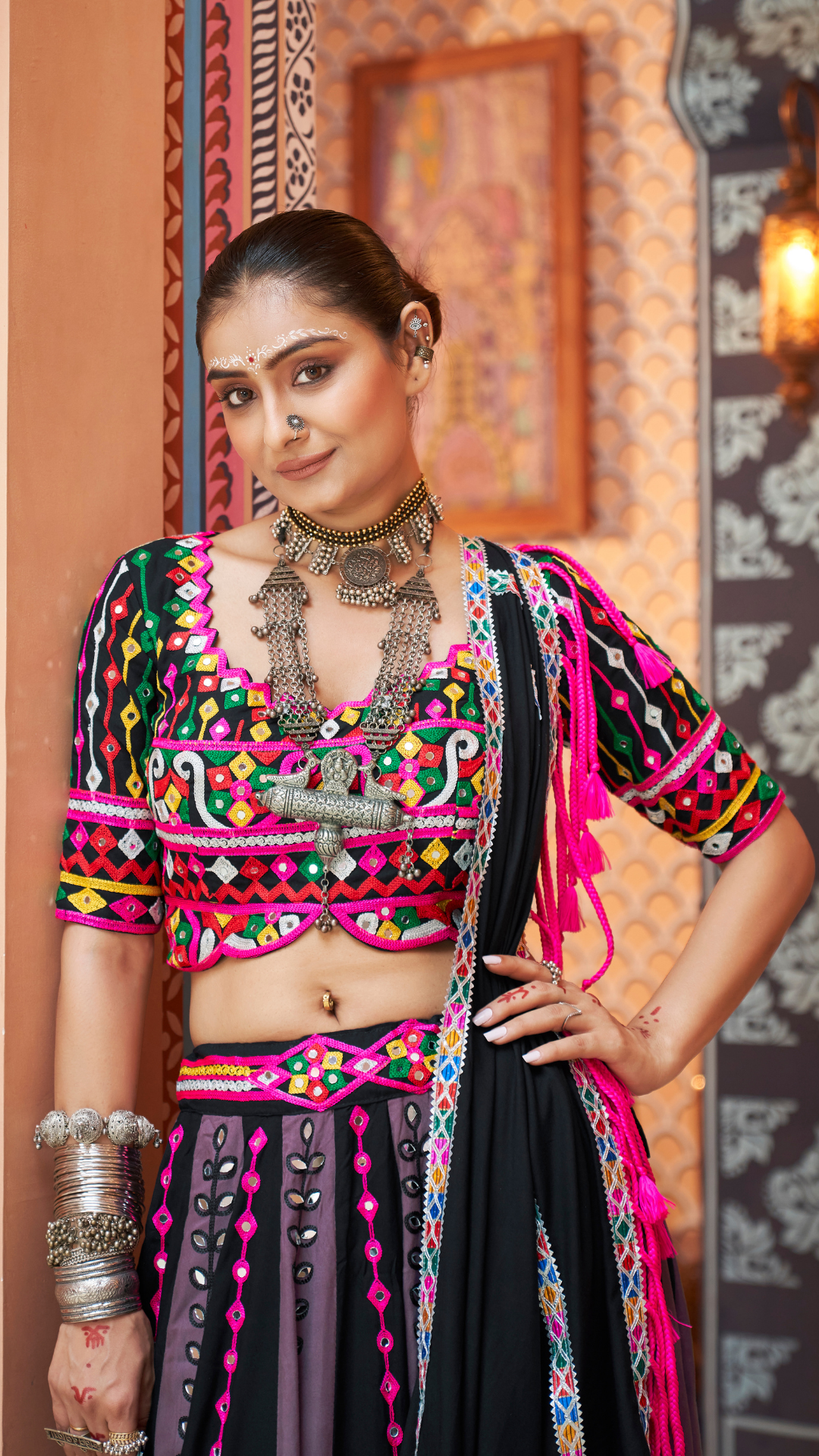 Navratri Special Purple Mirror Work Color Chaniya Choli