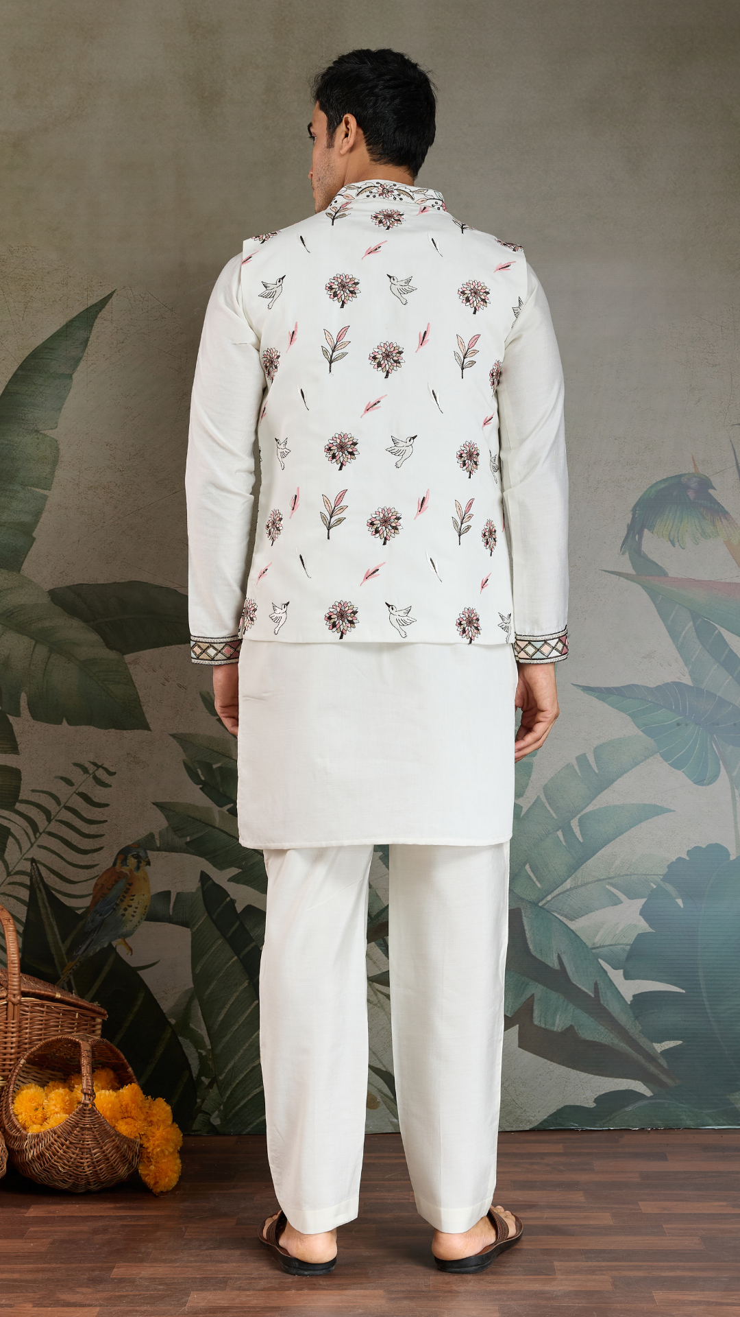 Wedding Special White Jacket Style Kurta Pajama Full Set
