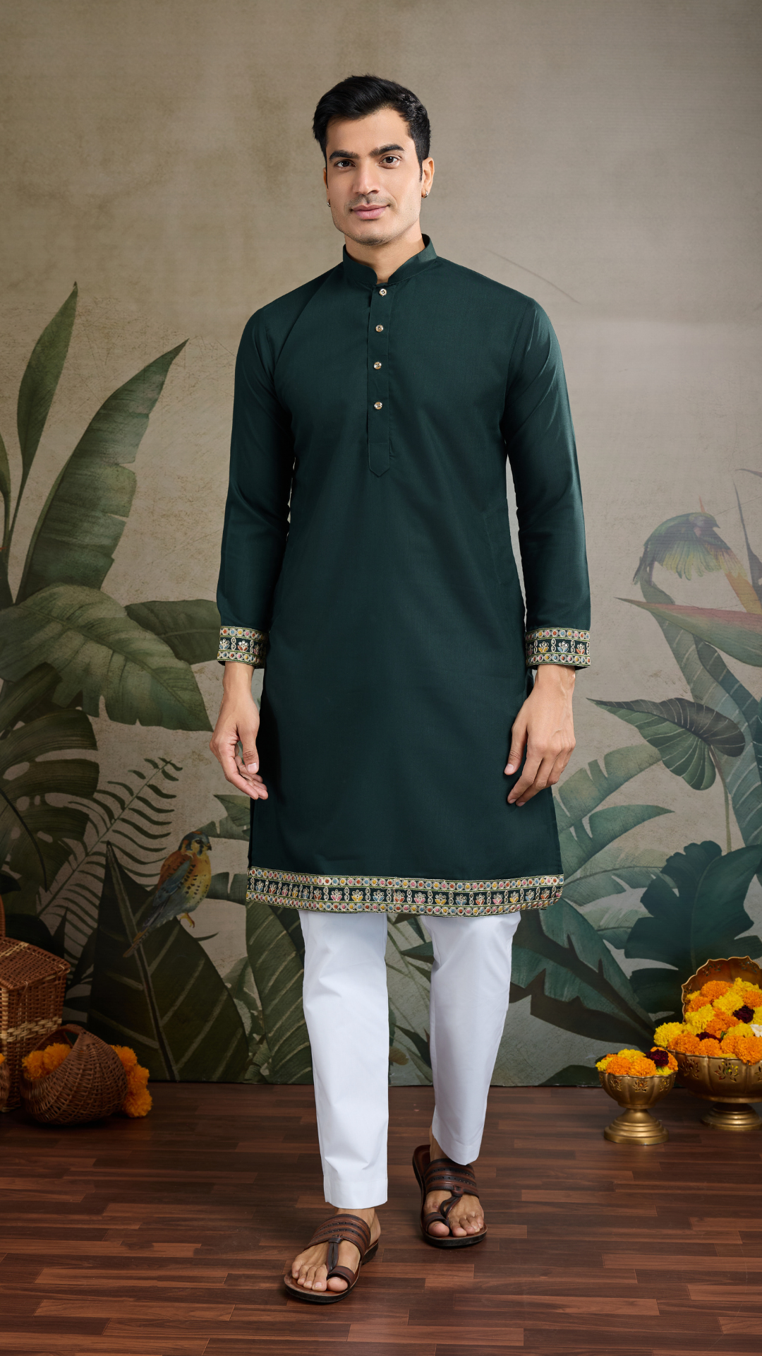 Stylish Green Men's Kurta Koti Set – Trendy & Elegant