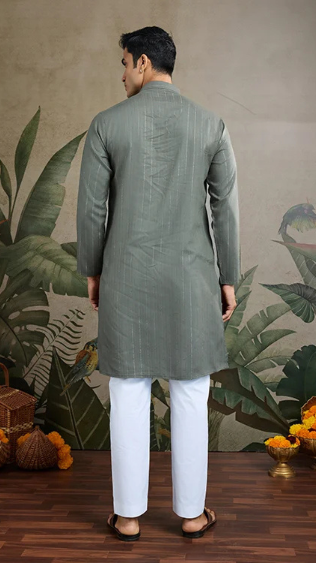 Diwali Special Blue Grey Viscose Silk Kurta with Mirror Work